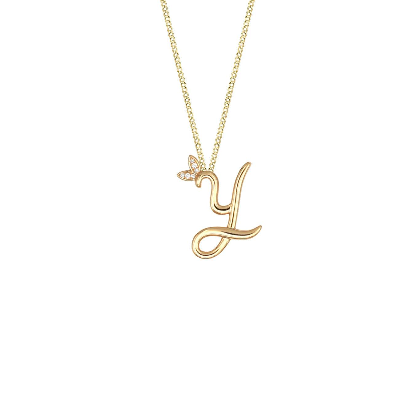 Say It With Yellow/Gold Winged Diamond Initial Necklace - Y