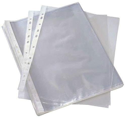 Rackhams - High/Heavy Quality 100 Pcs A4 Clear Plastic Clear Stripe Punched Punch Pockets 55 Micron For Folders Filing Wallets Sleeves