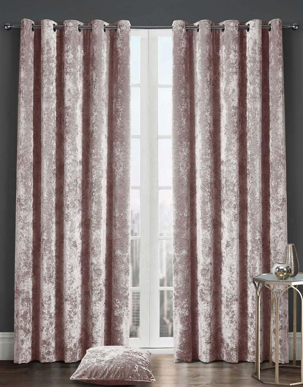 Rackhams Light/Pink Luxury Crushed Velvet Fully Lined Eyelet Curtains - 66 X 72"