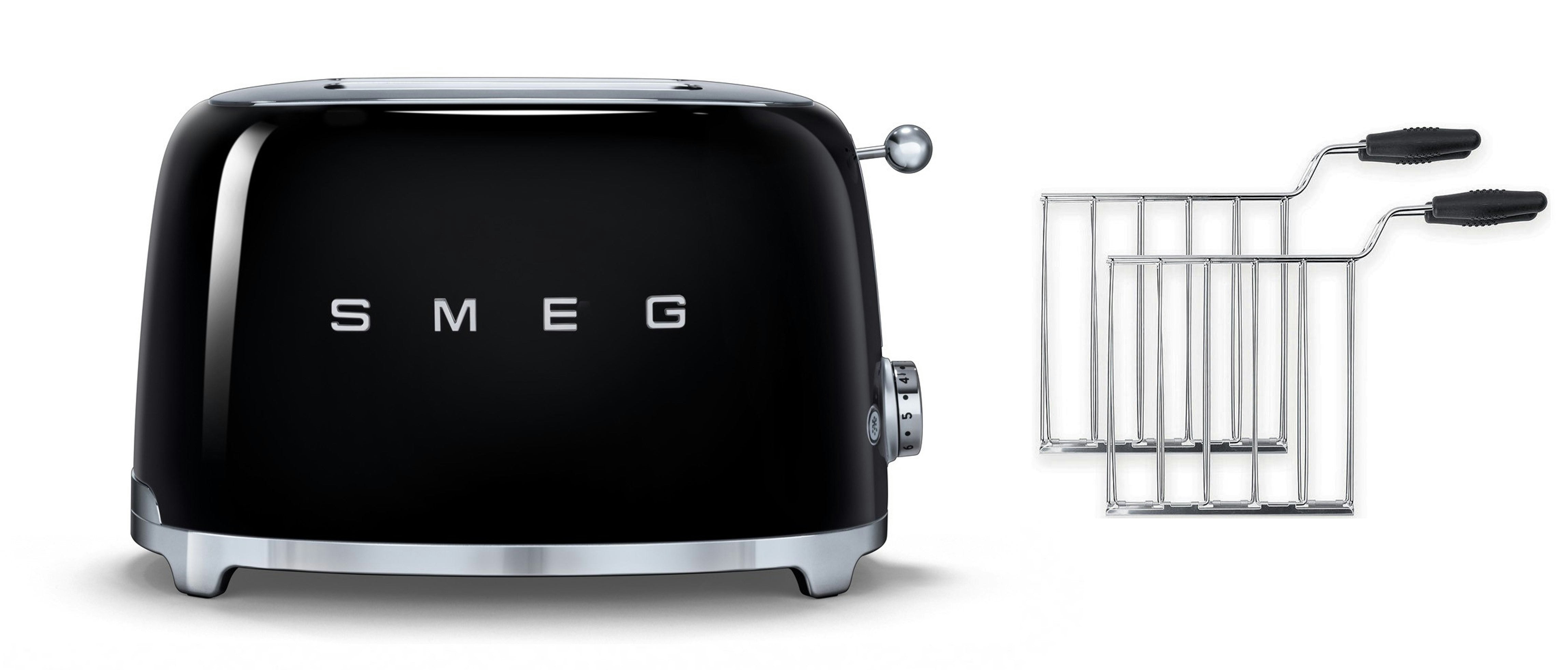 Smeg Black Tsf01 2 Slice Toaster + Tssr01 2-Sandwich Racks Bundle