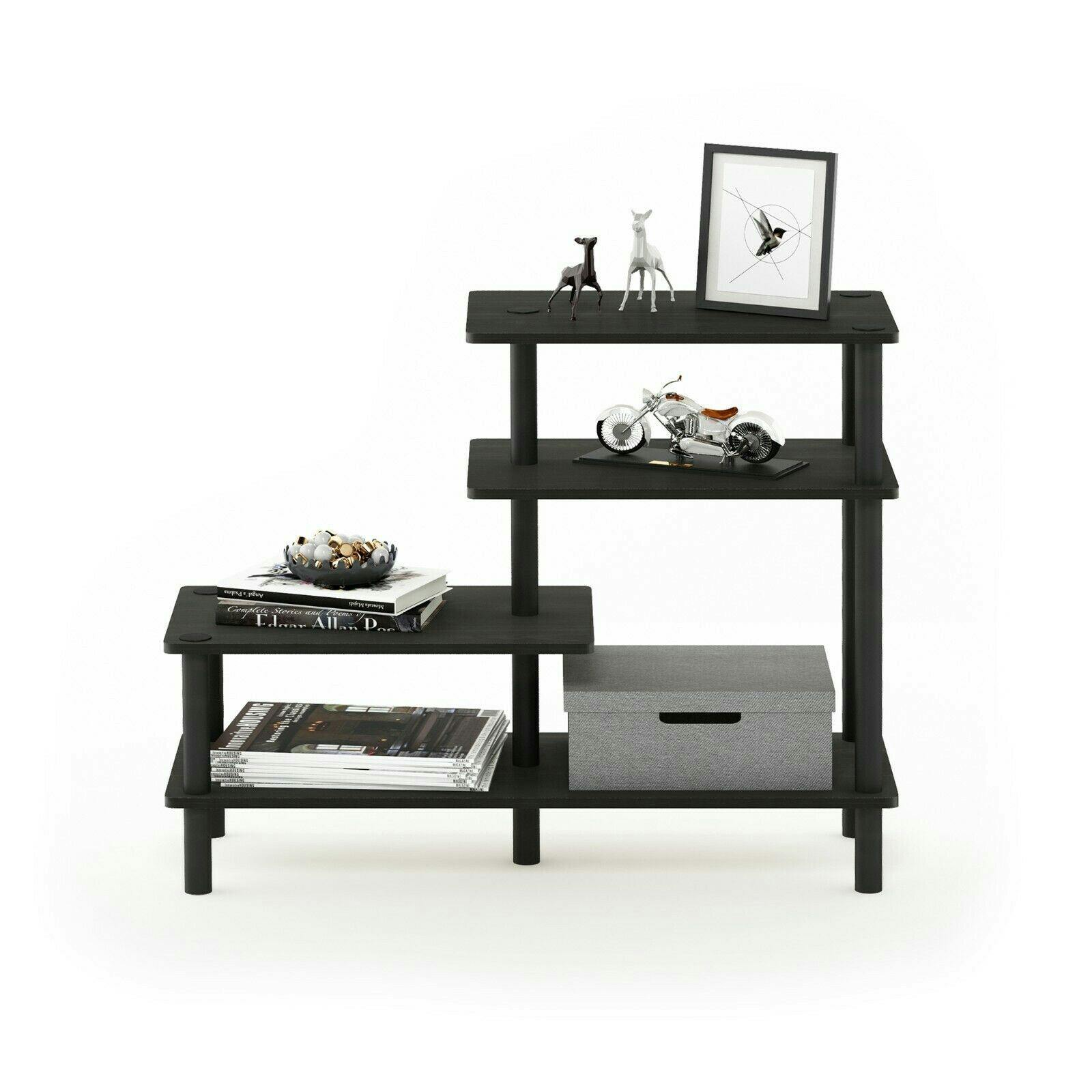 Walplus Black Modern Turn-N-Tube 3-Tier Side Display Rack, Espresso/ For Bedroom