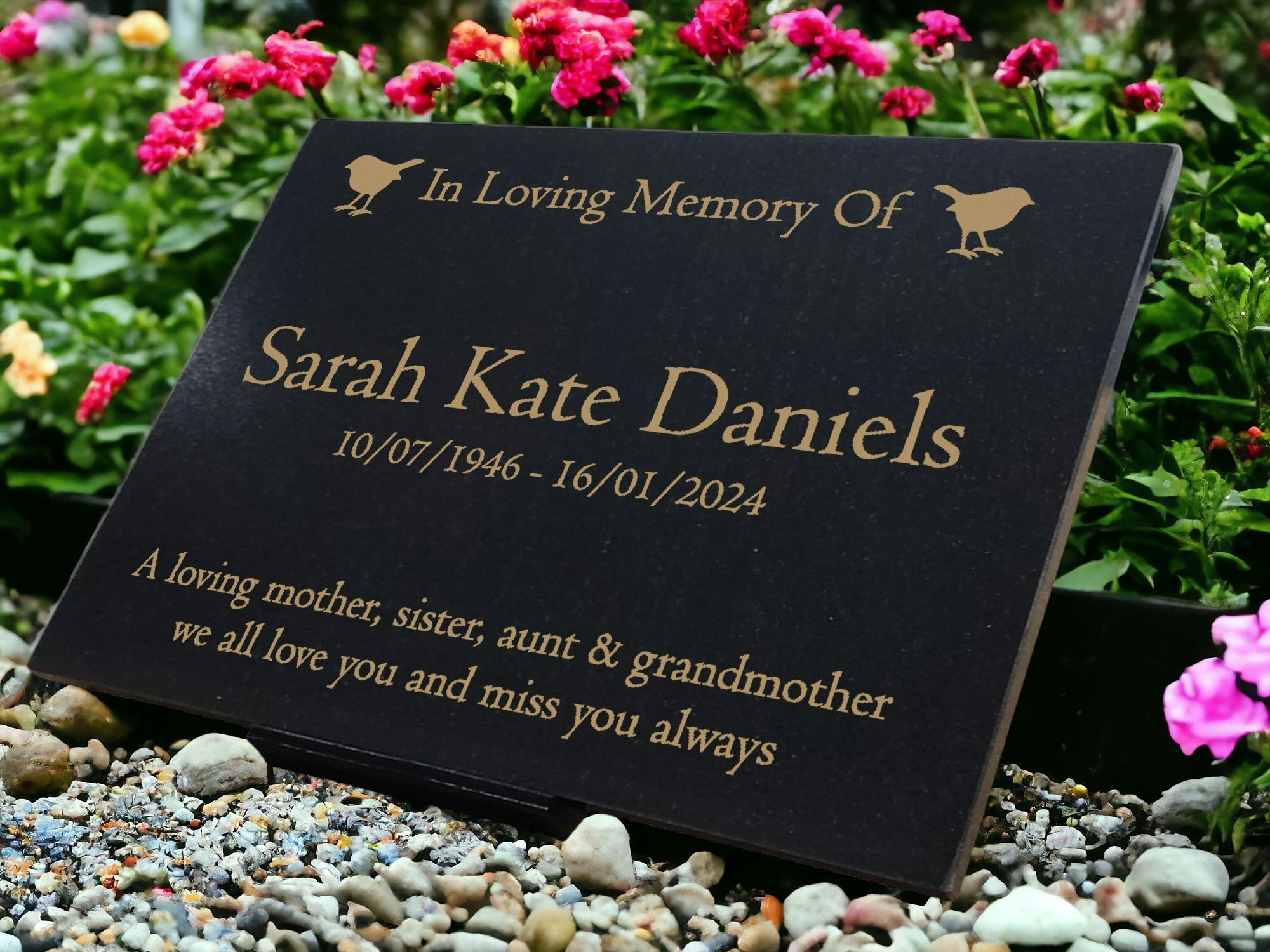 Memorials Direct Granite Memorial Plaque, Robin, Personalised, Stand Included - Standard (29X21x1cm)