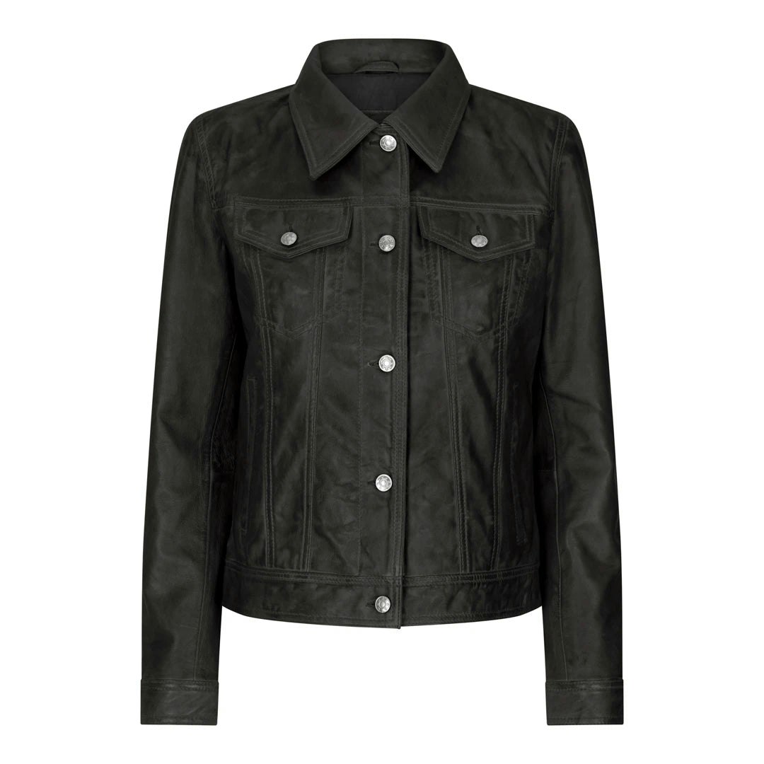 Infinity Leather Women's Black Leather Company Vintage Retro Jeans Jacket Style Real Leather Short Biker Grease 1980S Classic - 5XL