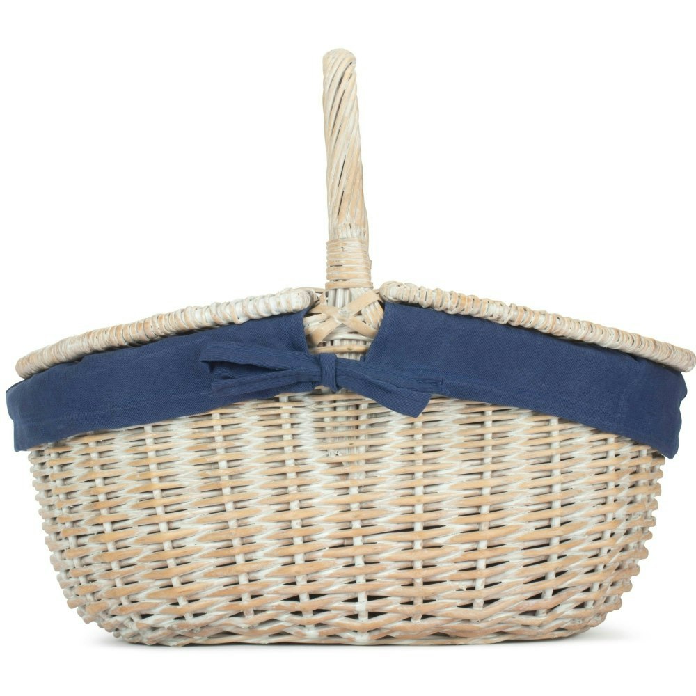 Rackhams Blue Whitewash Finish Oval Wicker Shopping Basket - Navy