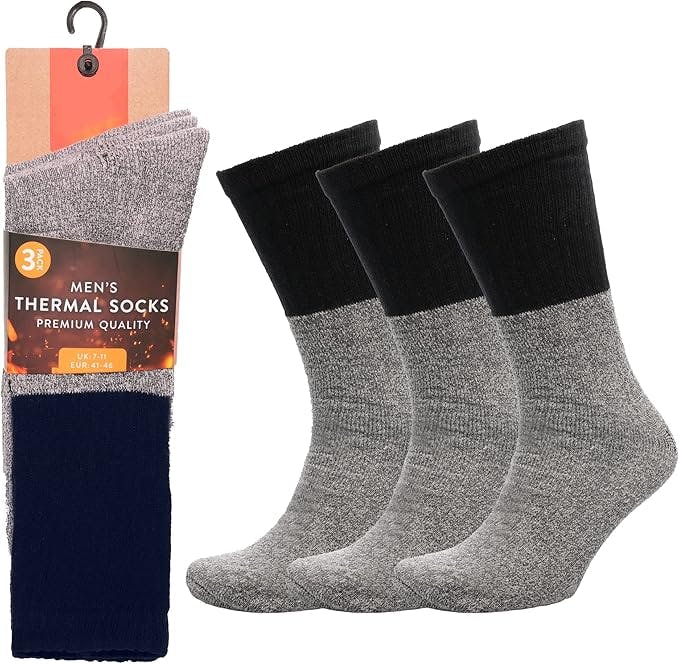 Kav Men's Grey Premium Thick Thermal Socks - Warm Insulated Winter Boot Socks For Cold Weather - Soft, Breathable For Comfort And Support Uk: 7-11 (Grey) - Pack Of 3