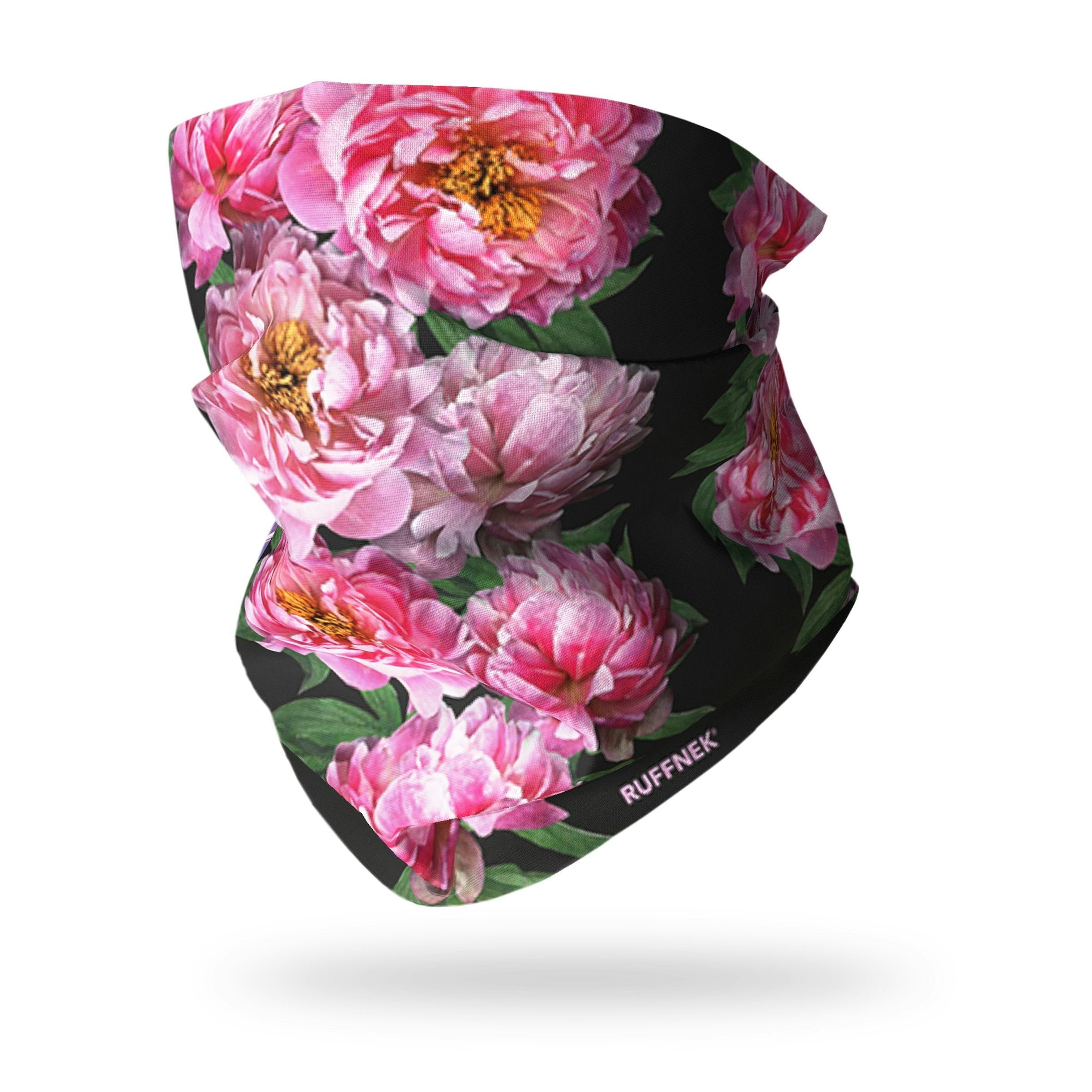 Ruffnek Pink/Black Peonies Snood Tube Scarf - Black
