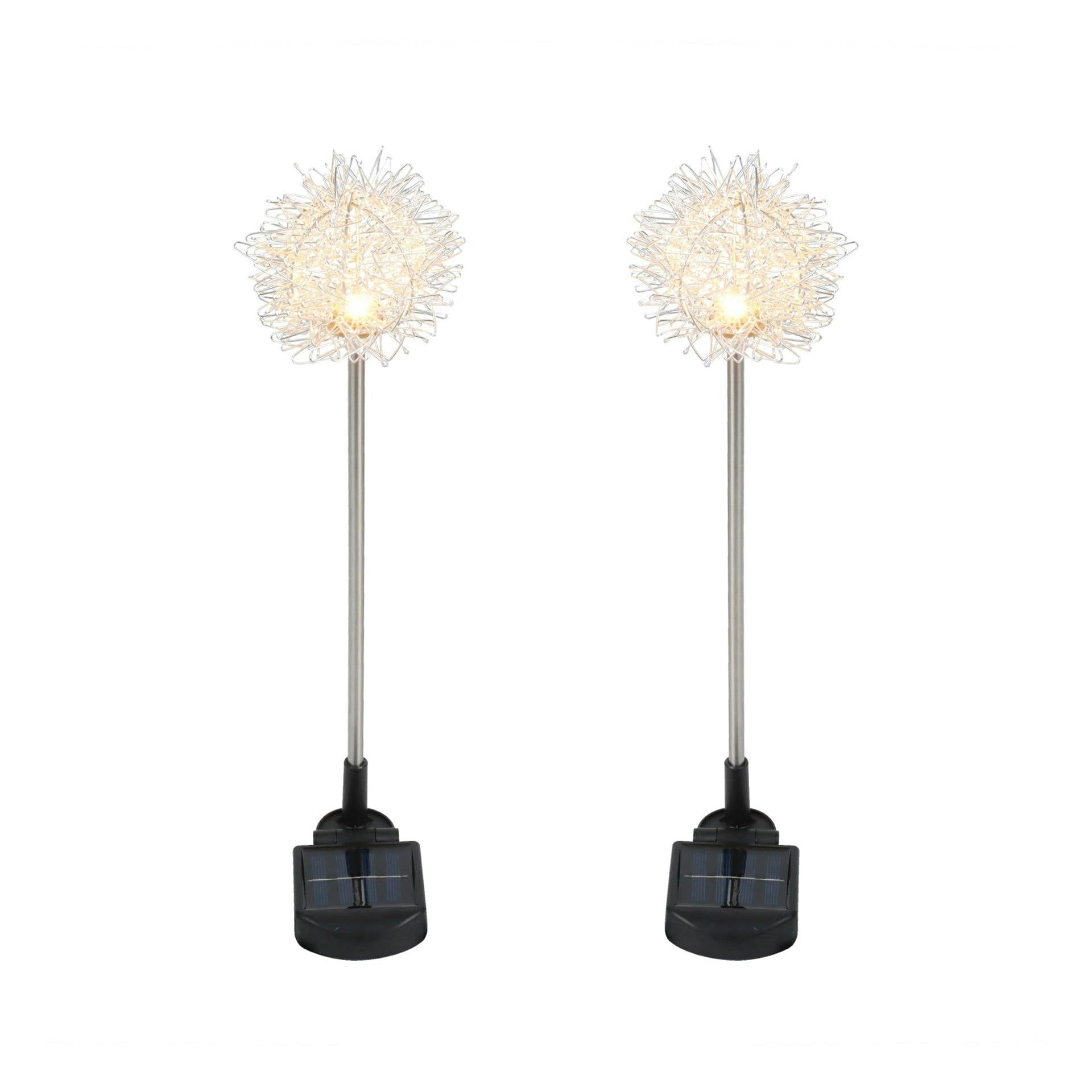 Gardenwize White Pack Of 2 Solar Dandelion Stake Lights – Warm Led Garden Lights