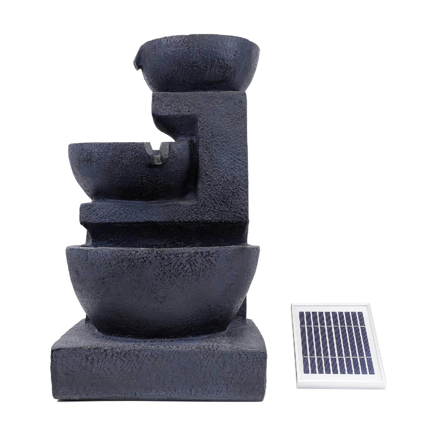 Rackhams Black Solar-Powered 4-Tier Cascading Ceramic Water Feature With Battery Backup