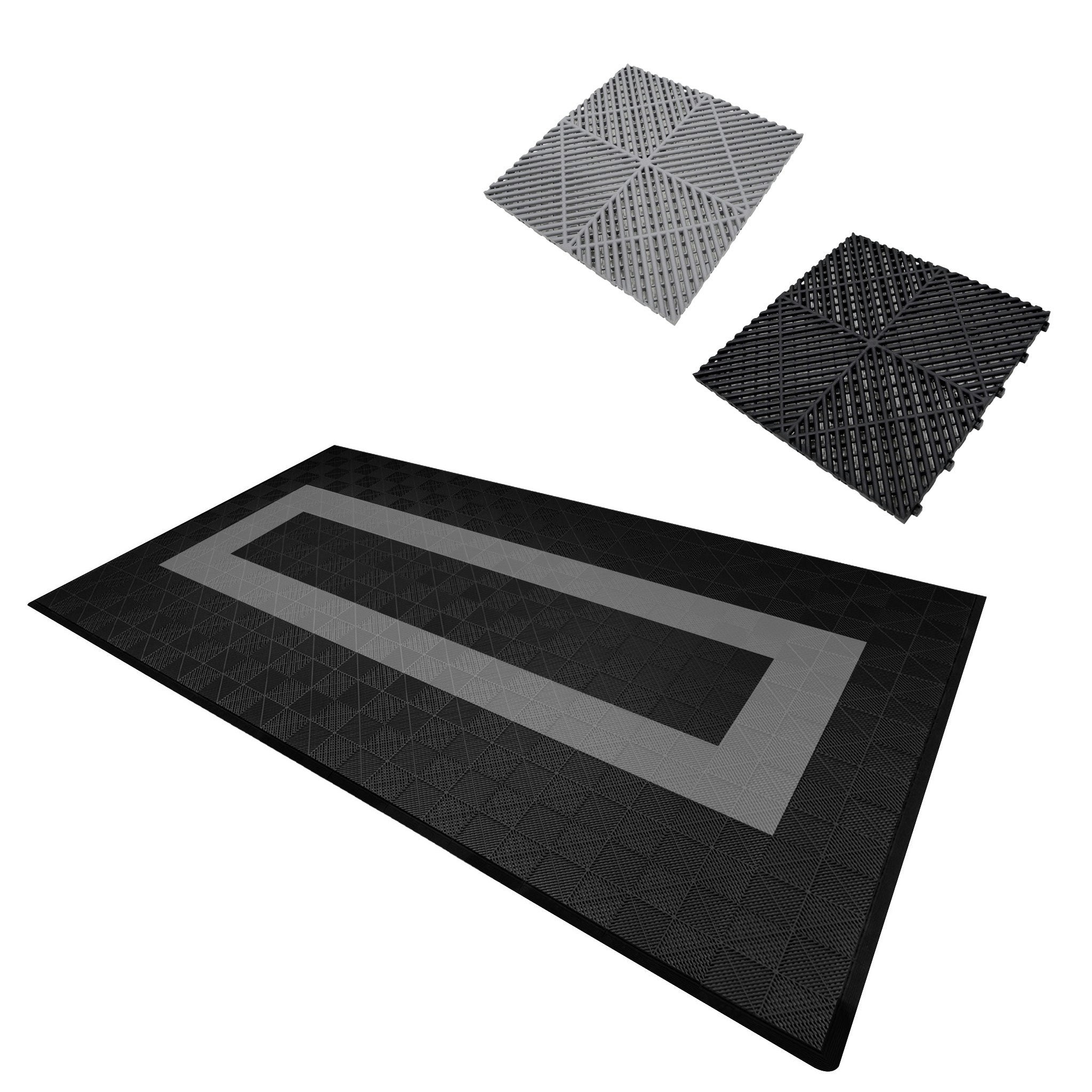 Monstershop Black/Grey Vented Garage Floor Tiles With Edges – 90 & 30