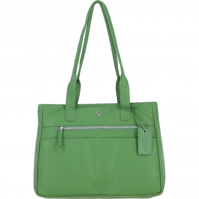 Ashwood Silver Sleek & Spacious Real Leather Shoulder Bag: London - Fern - Leather