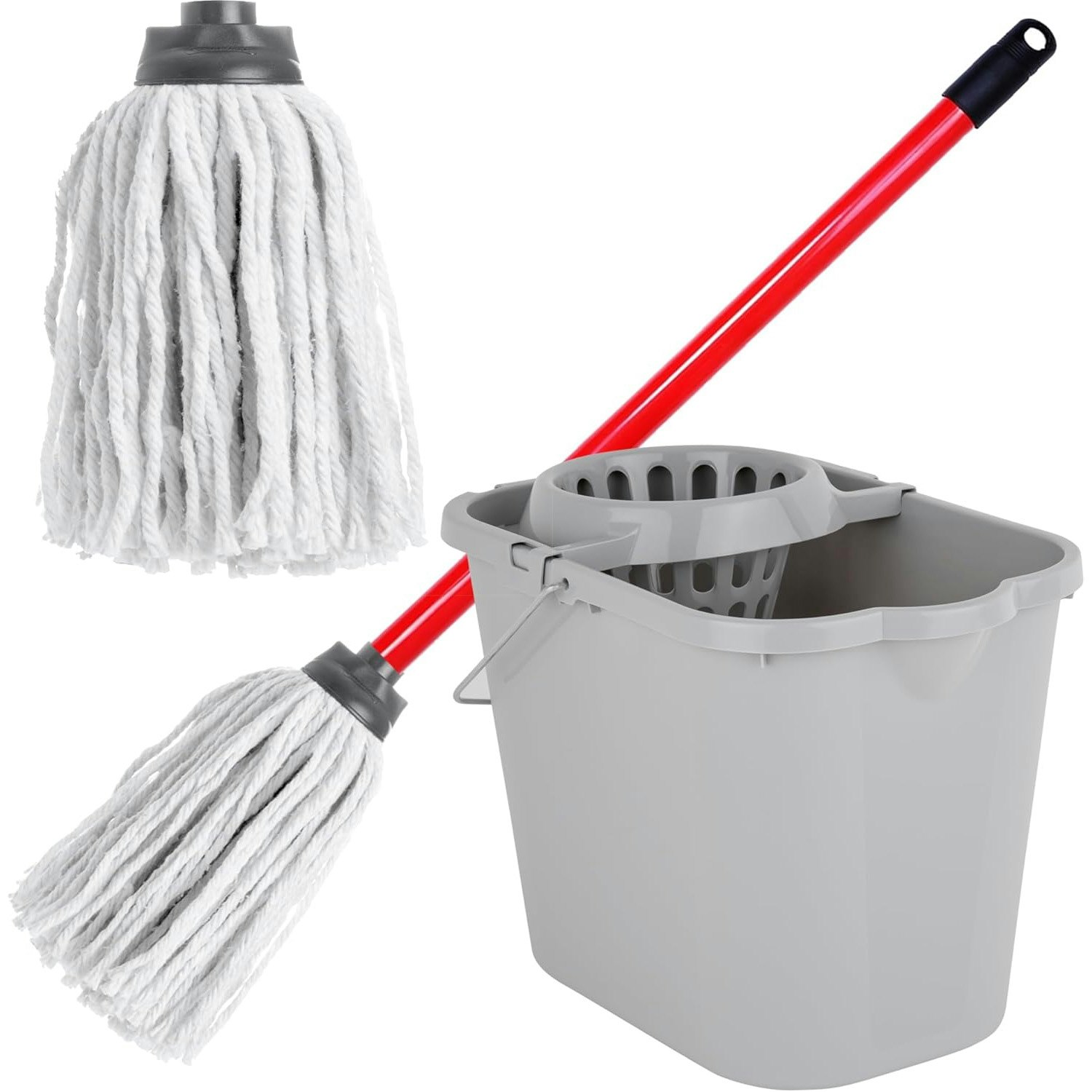 Rackhams Cotton Floor Mop Super Absorbent Ideal For All Kinds Of Hard Floors - Cotton Mop, Handle & Bucket