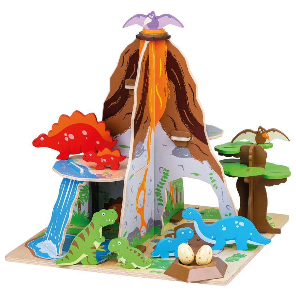 Bigjigs Toys Wooden Dinosaur Island Playset, Features 8 Dinosaurs, A Waterfall & More