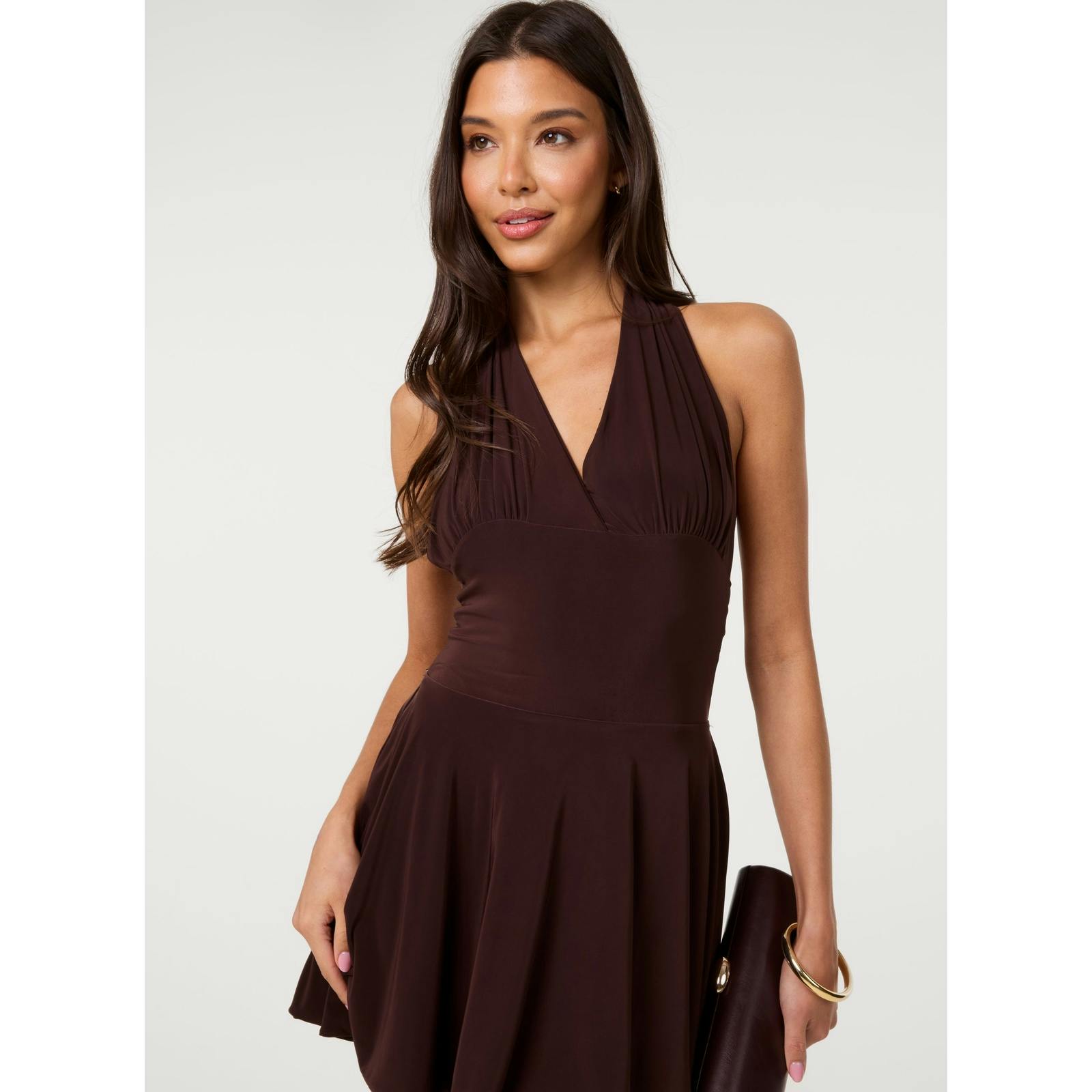 Pink Vanilla Women's Pink/Brown Vanilla Slinky Halter Neck Dress - S