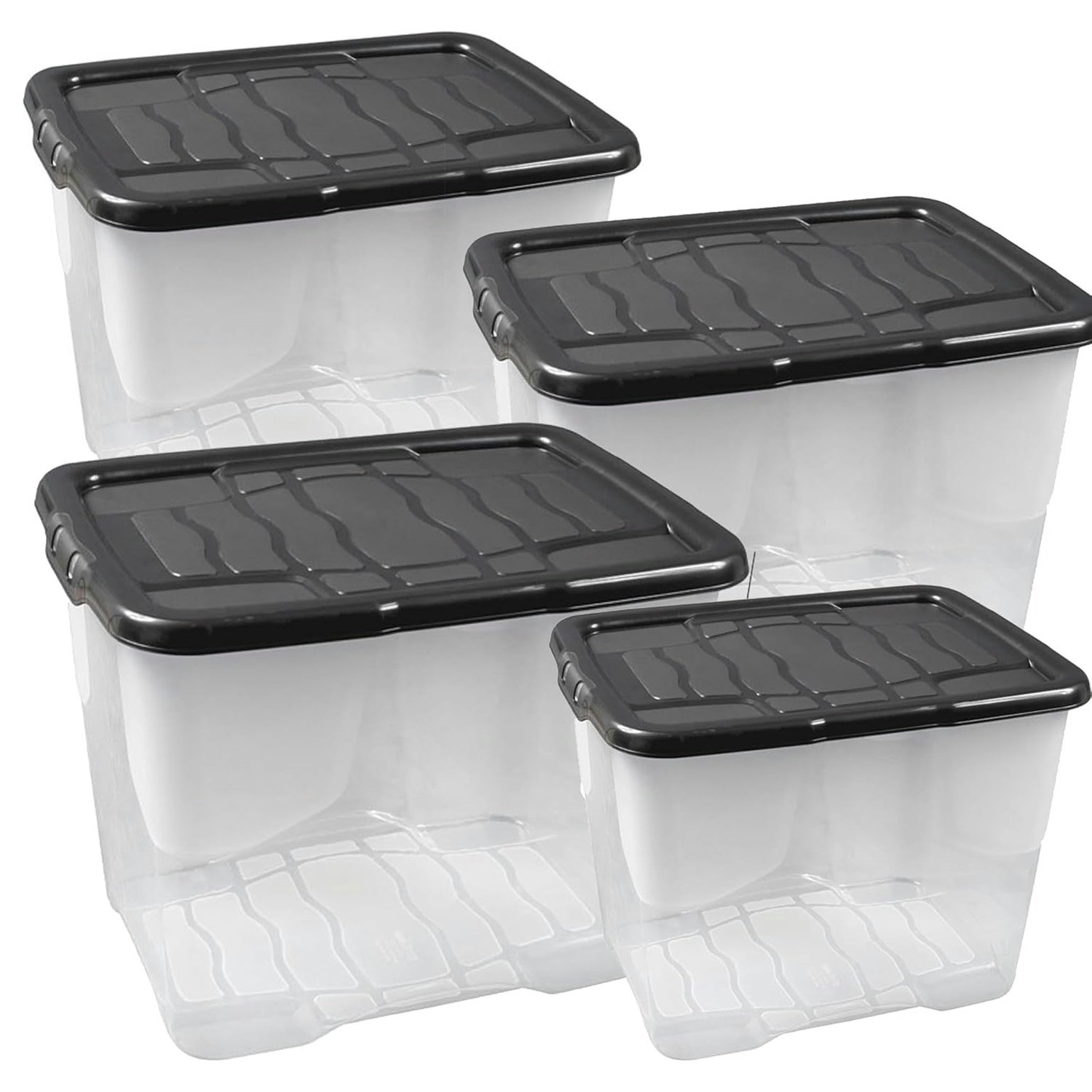 Storm Trading Group Black Pack Of 5 Strong Durable 24 Litre Curve Plastic Storage Boxes With Lids For Home & Office