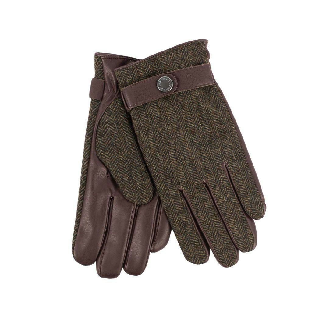 Heritage Traditions Men's Green Tweed Stud Gloves - Herringbone