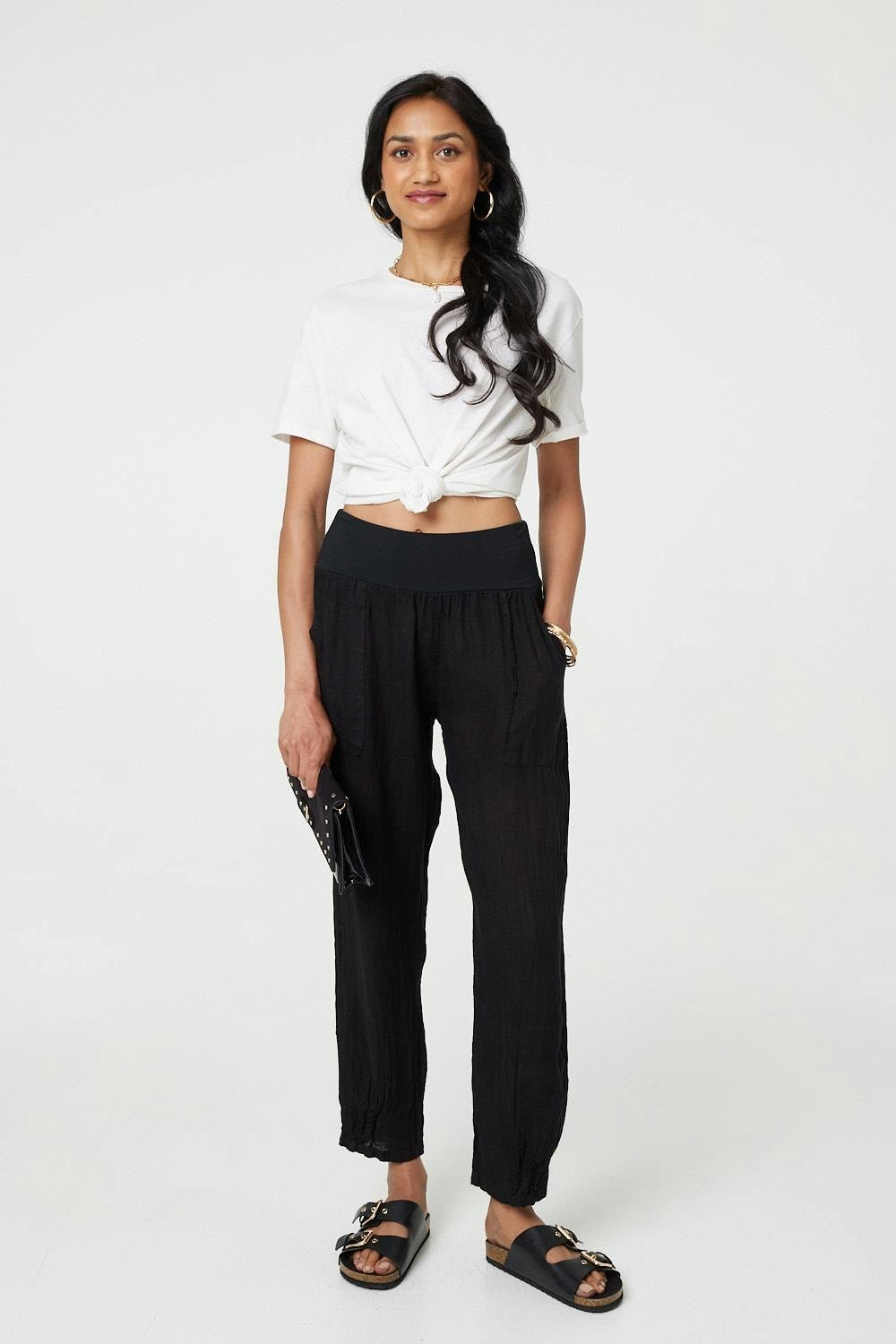 Izabel London Relaxed Linen Blend Tapered Trousers - Linen - 8