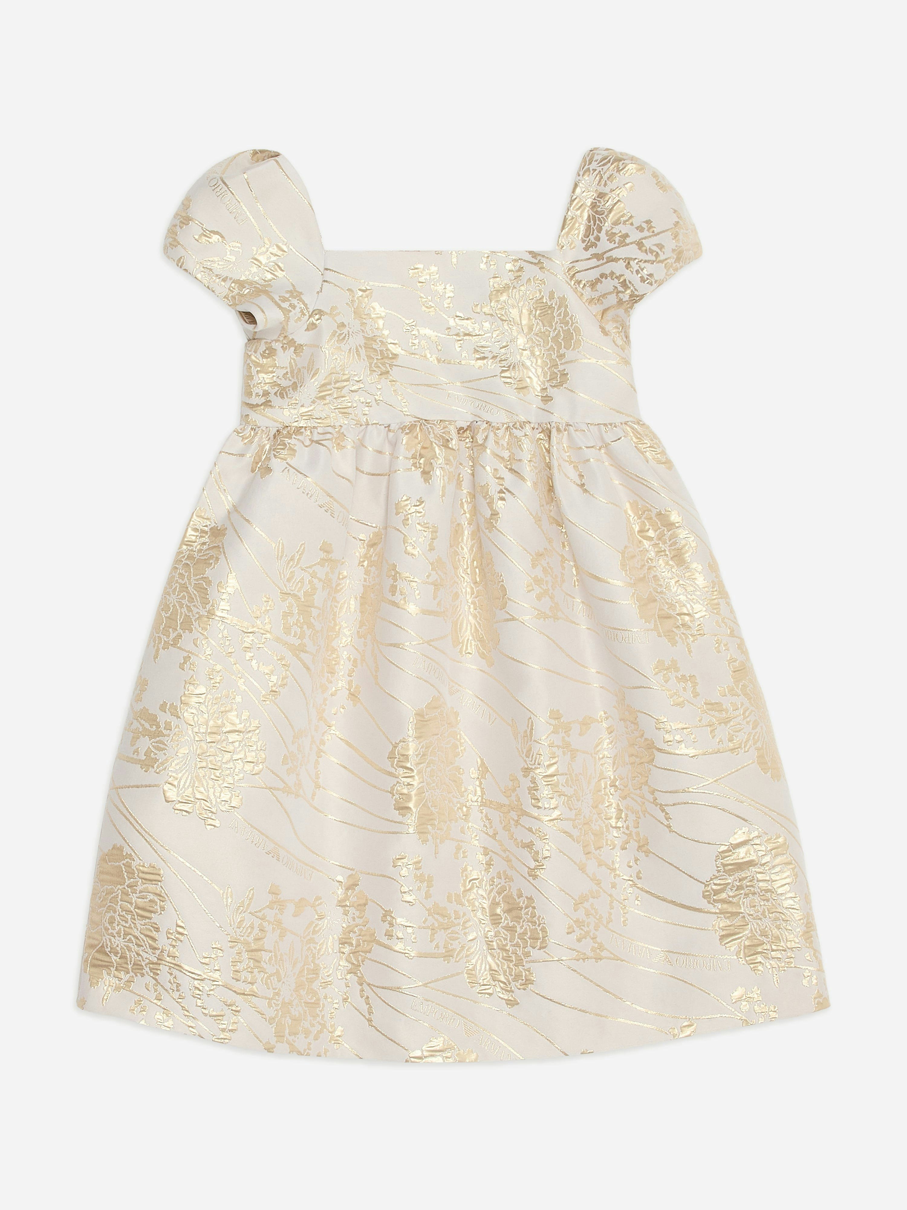 Emporio Armani Girls Gold Brocade Dress In - 12 Yrs