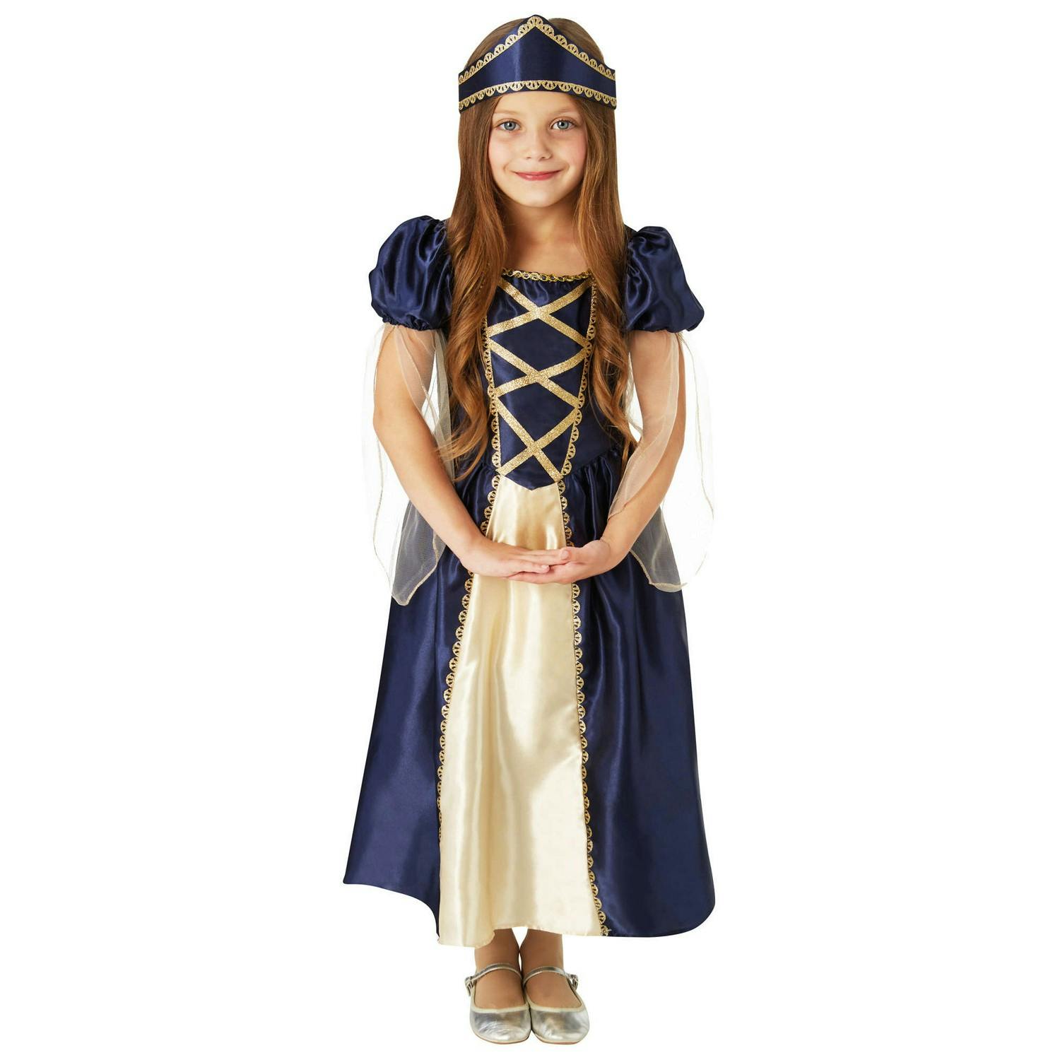 Bristol Novelty Blue/Gold Kids Renaissance Princess Costume - 7-8 Years