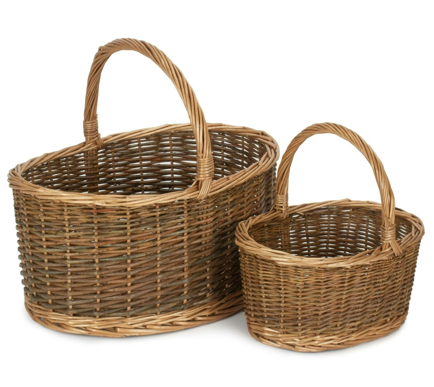 Red Hamper Unlined Country Oval Wicker Shopping Basket - Set Of 2