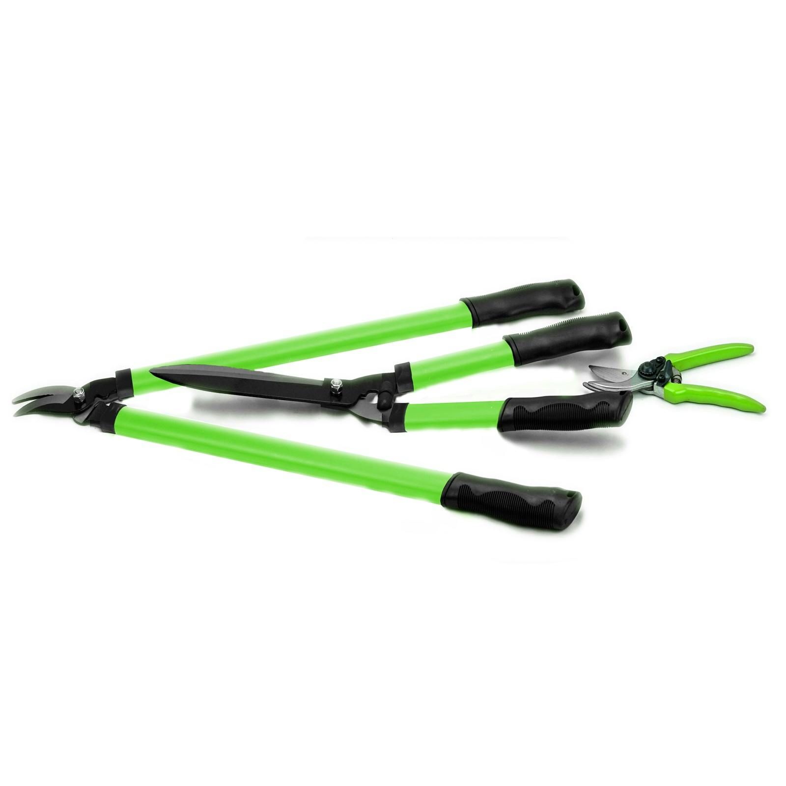 Rackhams Green/Black Set Of 3 Garden Tools Lopper Shears Secateurs Hedge Tree Cutter Pruning Trimmer