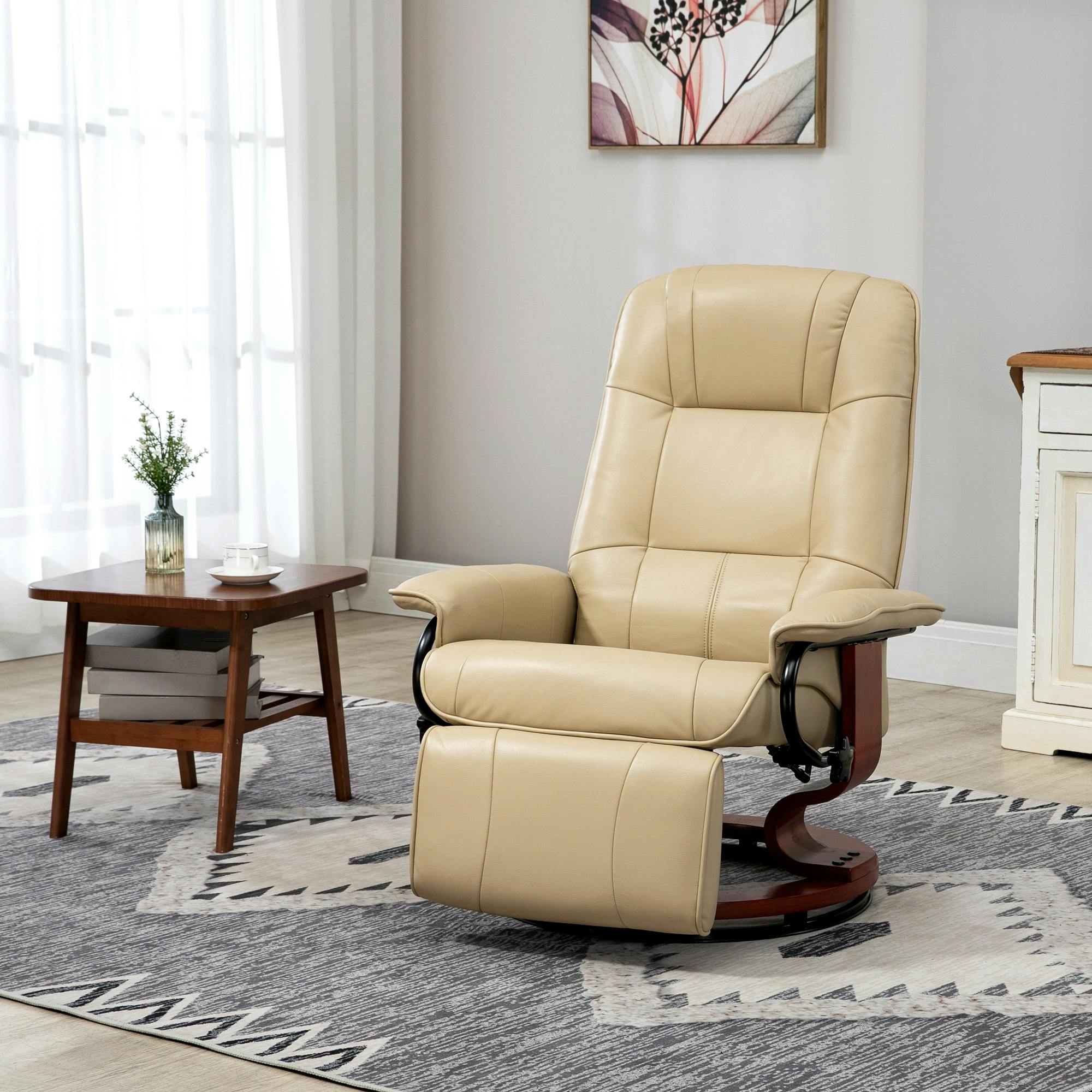 Homcom Cream Ergonomic Office Recliner Sofa Chair Pu Leather Armchair - Faux Leather