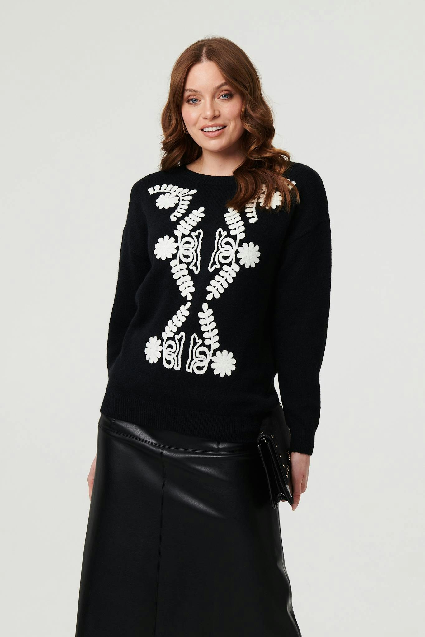 Izabel London Black Embroidered Print Drop Shoulder Jumper - 10