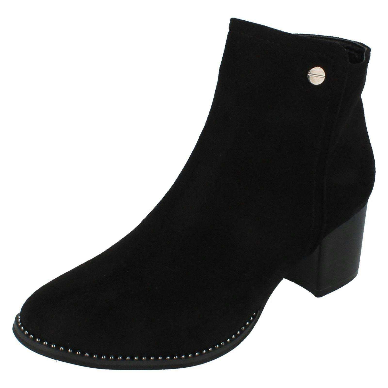 Spot On Women's Black Zip With Decorative Badge Detail Ankle Boots F50929 - Uk 4