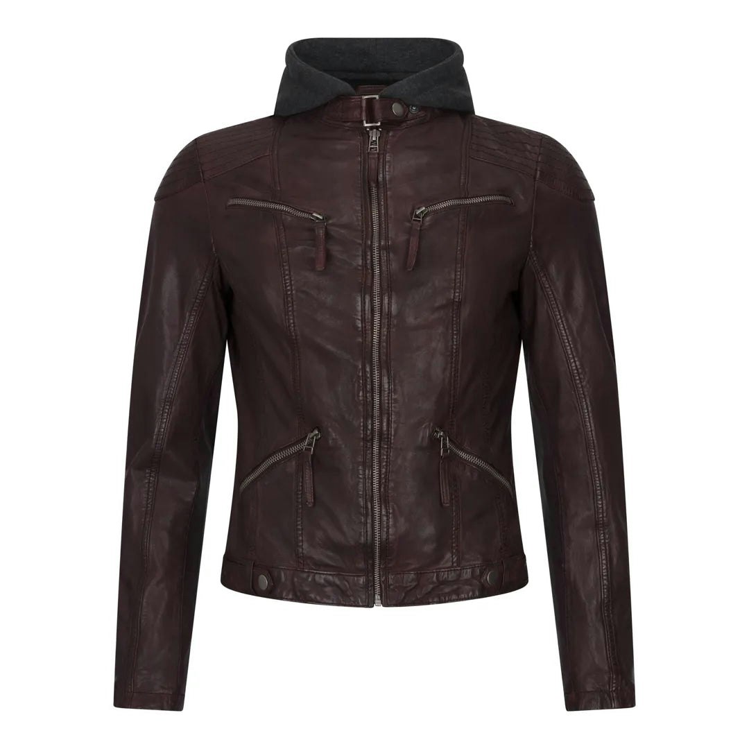 Infinity Leather Women's Brown Hooded Biker Leather Jacket - Uk 12