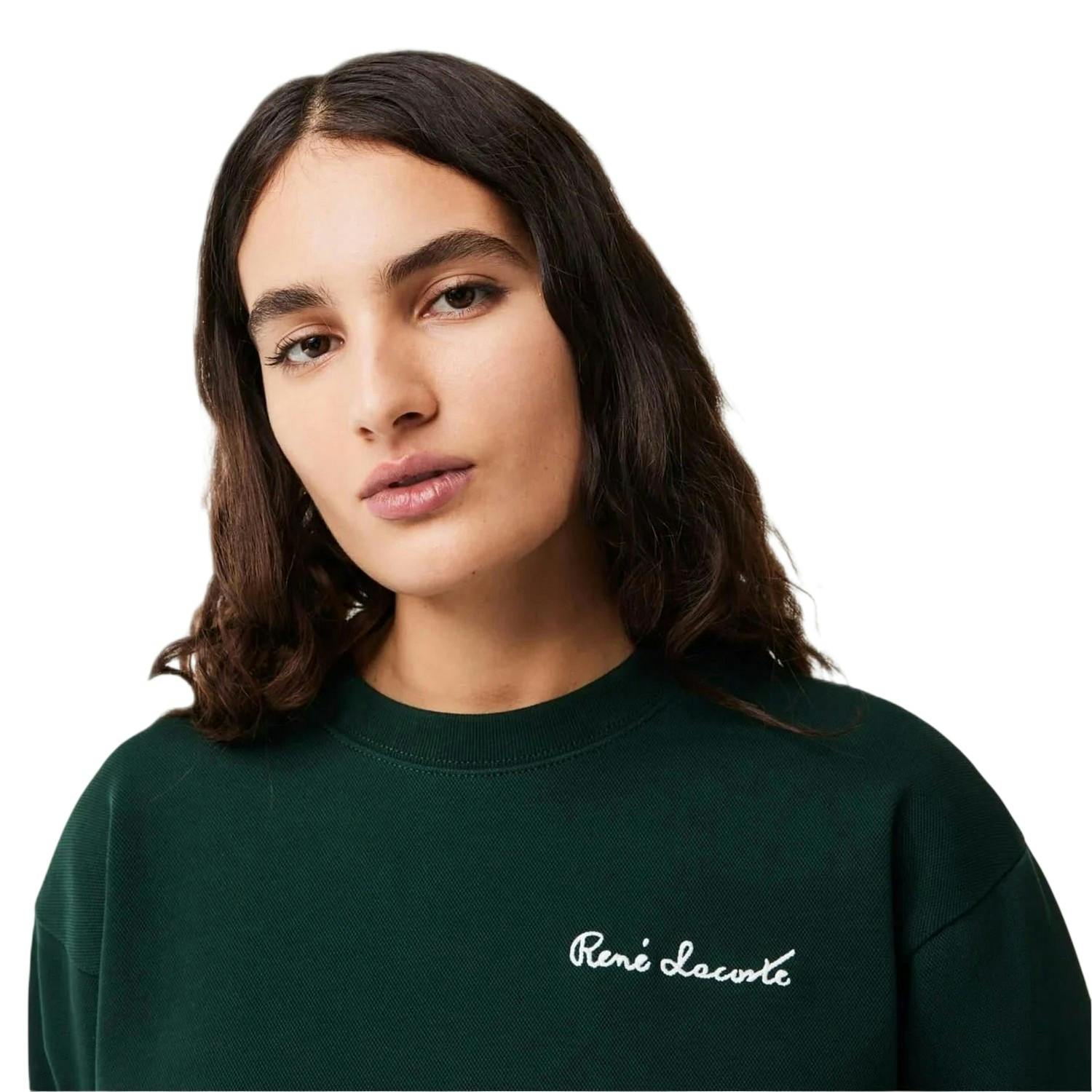 Lacoste Women's Green Lettering Relaxed Fit Sweatshirt - Xl - 100% Mixed