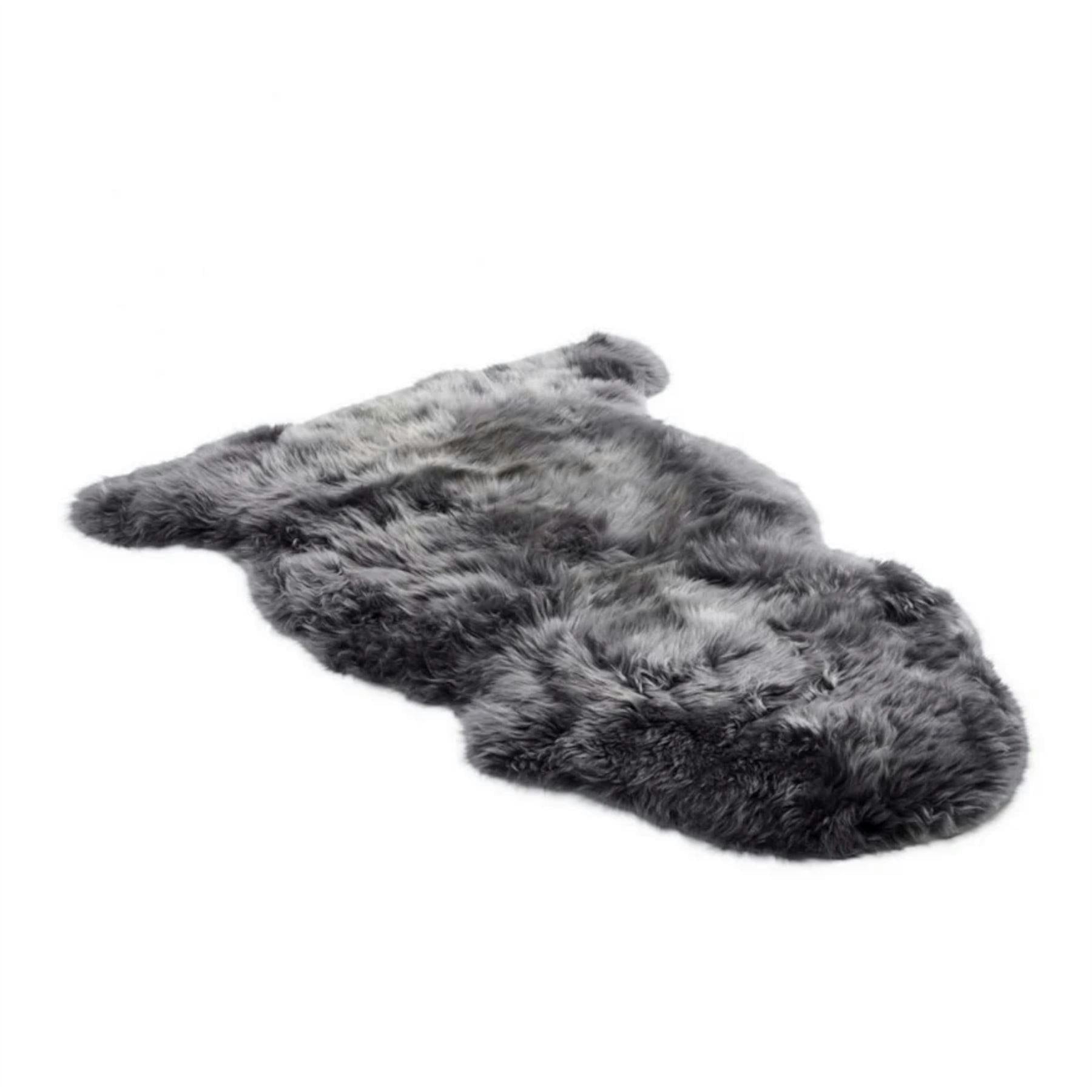 Rackhams Genuine Sheepskin Natural Silky Soft Fluffy Real Wool Rug - Charcoal - 90 X 60 Cm