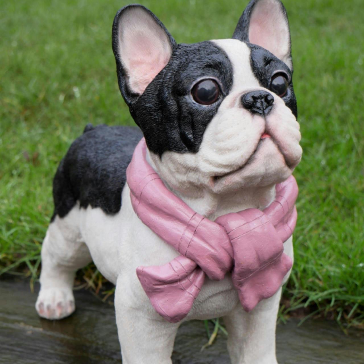 Rackhams Black/White/Pink French Bulldog And With Scarf Home Decor Or Garden Ornament