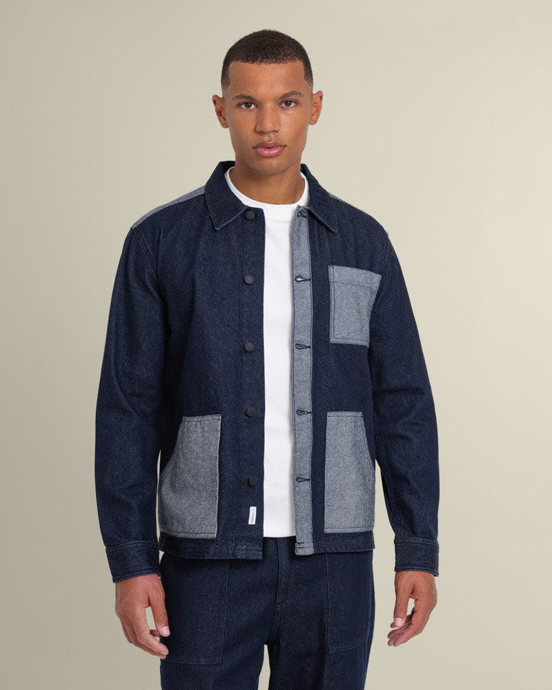Larsson & Co Saksild - Patchwork Denim Overshirt - L - Navy