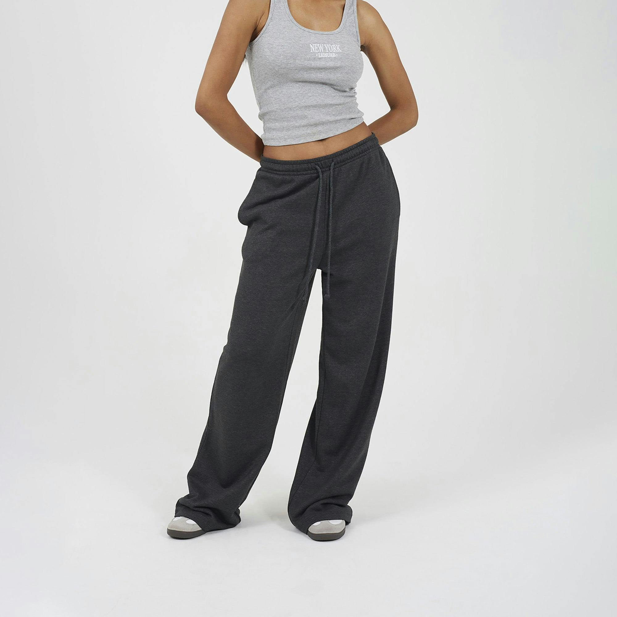 Brave Soul Wide Leg Joggers - Charcoal - Charcoal - L