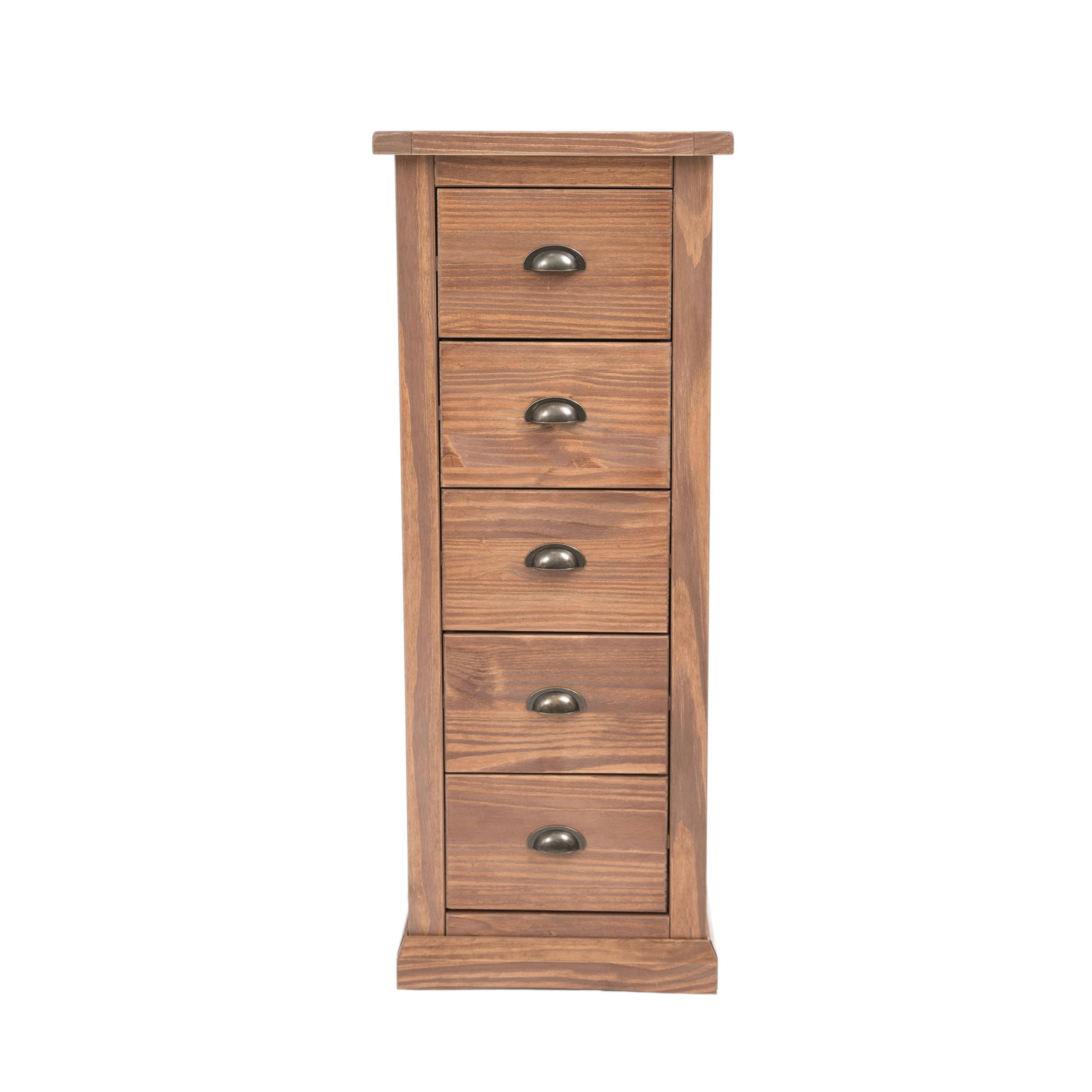 Rackhams Brown Tirolo 5 Drawer Narrow Chest Of Drawers Brass Cup Handle