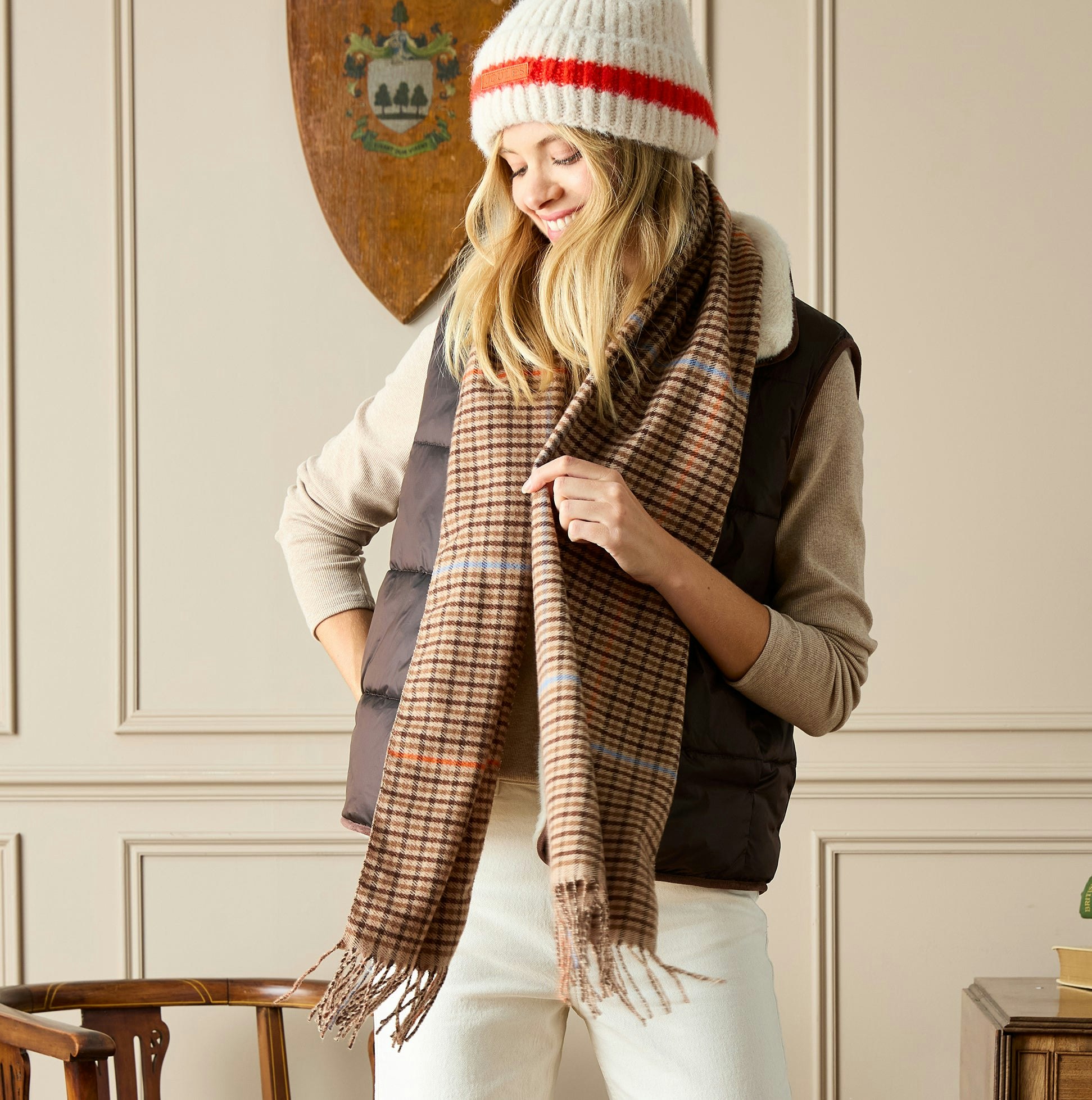 Joules Women's Brown Langtree Scarf Tan