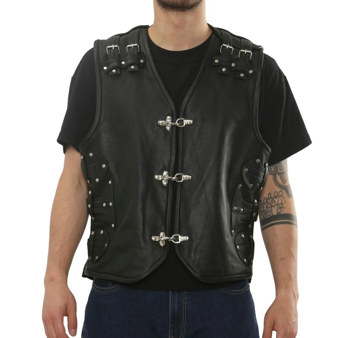 Infinity Leather Men's Black Leather Company Leather Motorcycle Vest Biker Waistcoat - 5XL