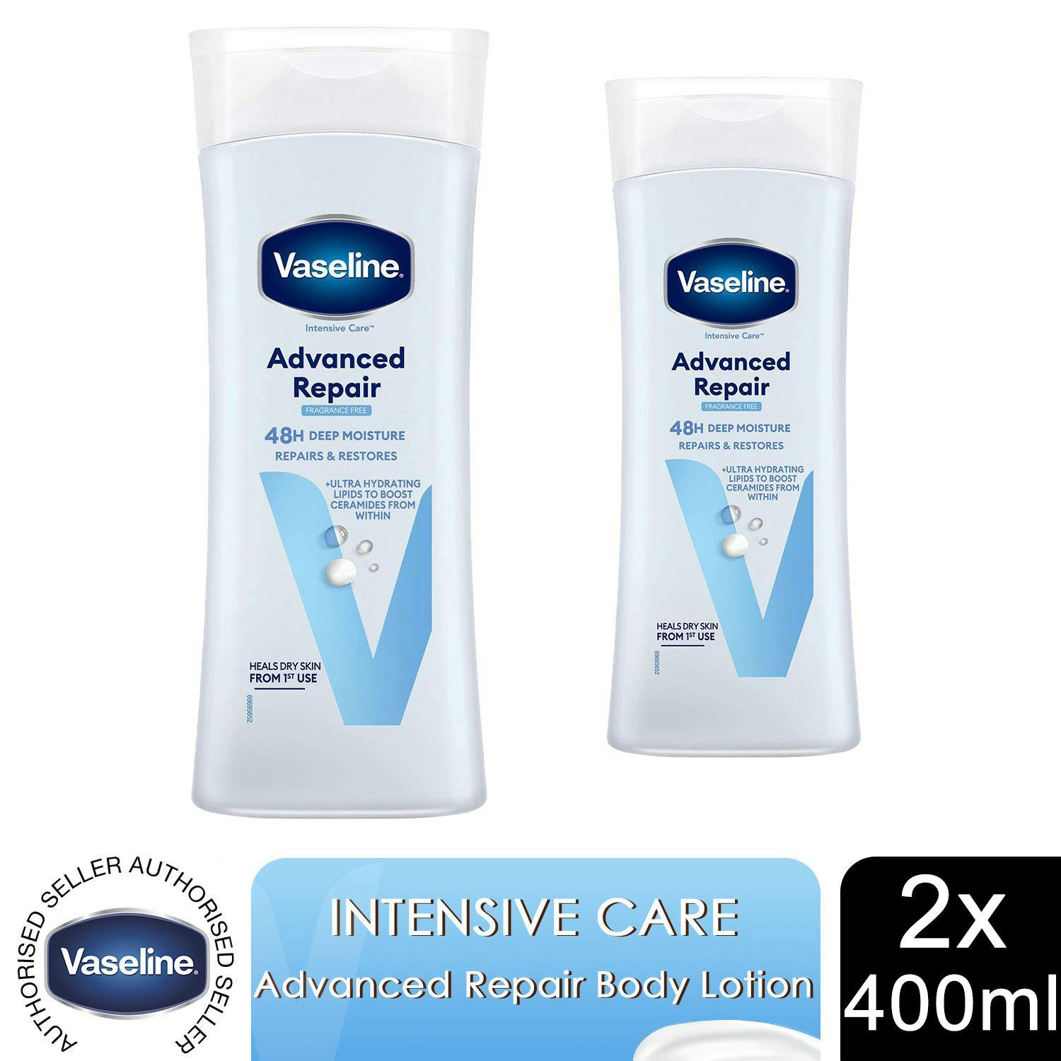 Vaseline Advanced Repair Fragrance Free Lotion 400Ml For Sensitive Skin, 2 Pack