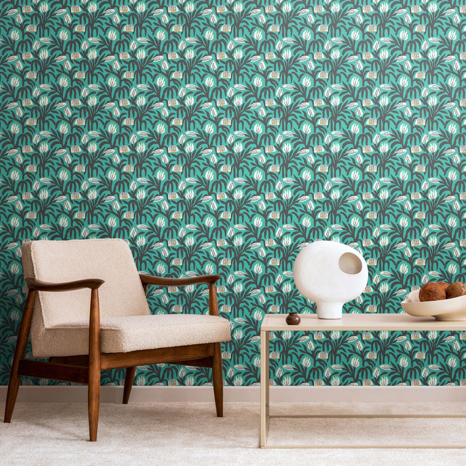 Rackhams Blue Chunky Flower - Teal 10M Wallpaper