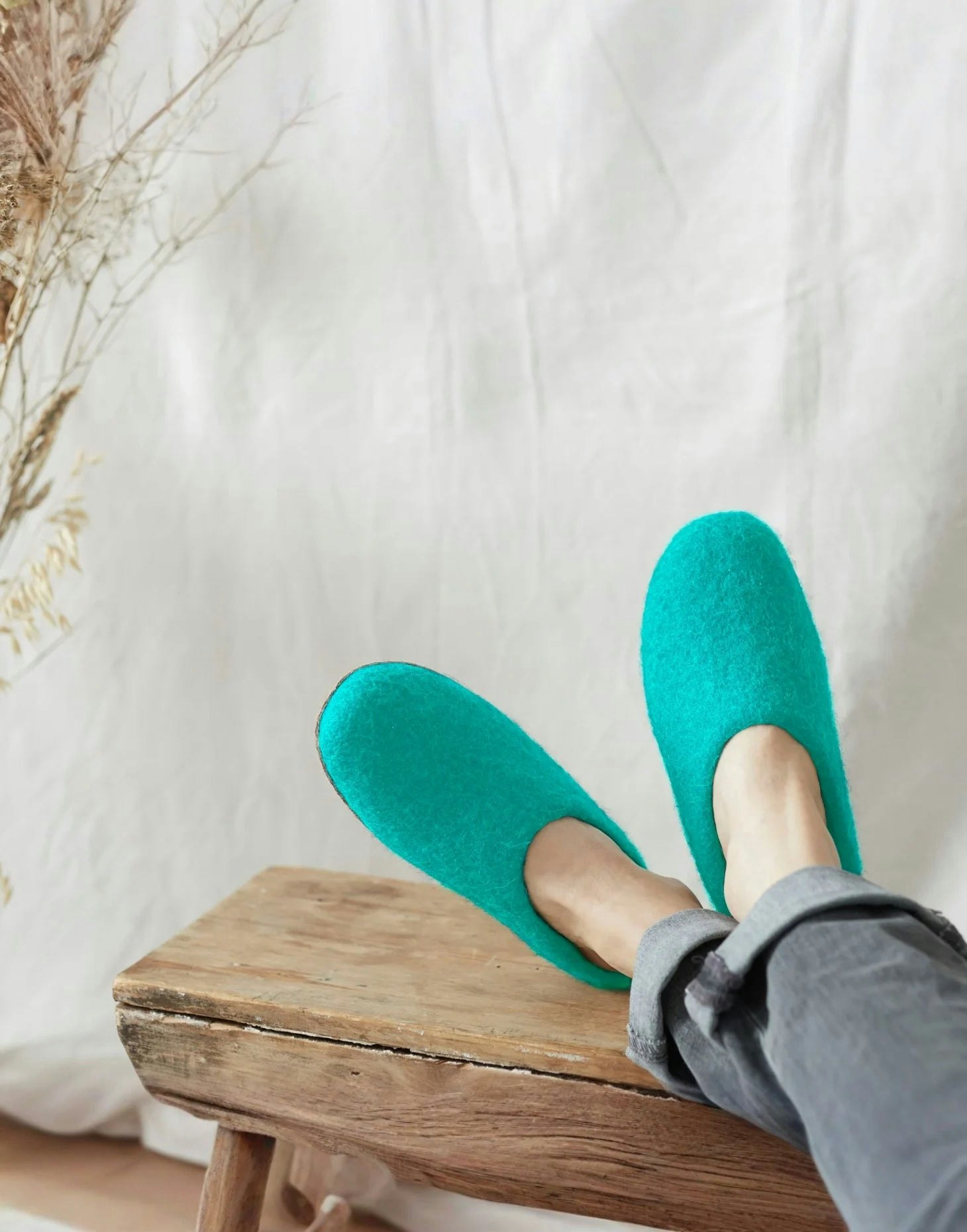 British Boxers Women's Grey/Brown/Cream Handmade Eco Felt Suede Sole Mule Slippers – Sea Glass - Uk 6 (Eu39)