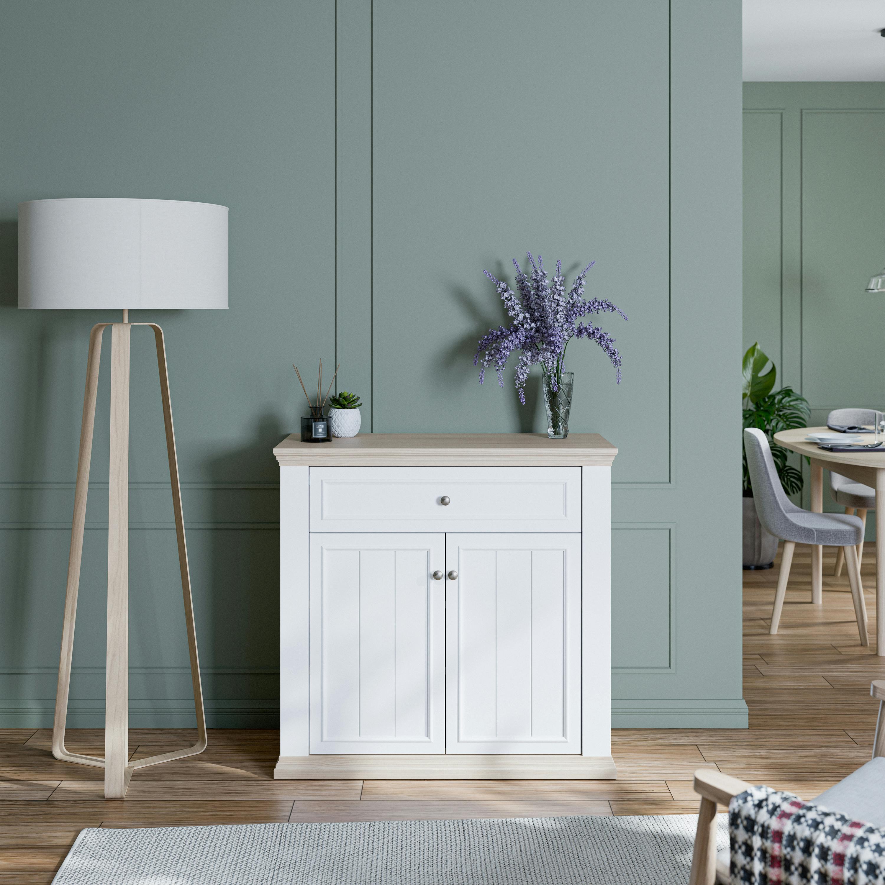 Furniture To Go White Pontypool 2 Door 1 Drawer Small Sideboard In And Riva Oak - W 98.9 X H 95.3 X D 43.5Cm - Riva Oak - 1