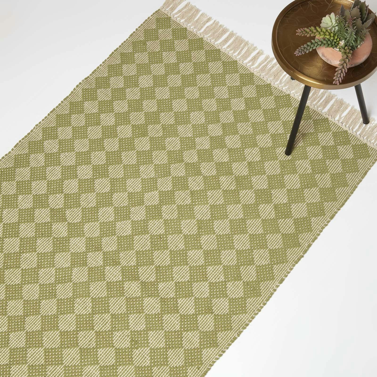 Homescapes Green Lima Handwoven Cotton Textured Rug - 120 X 170 Cm
