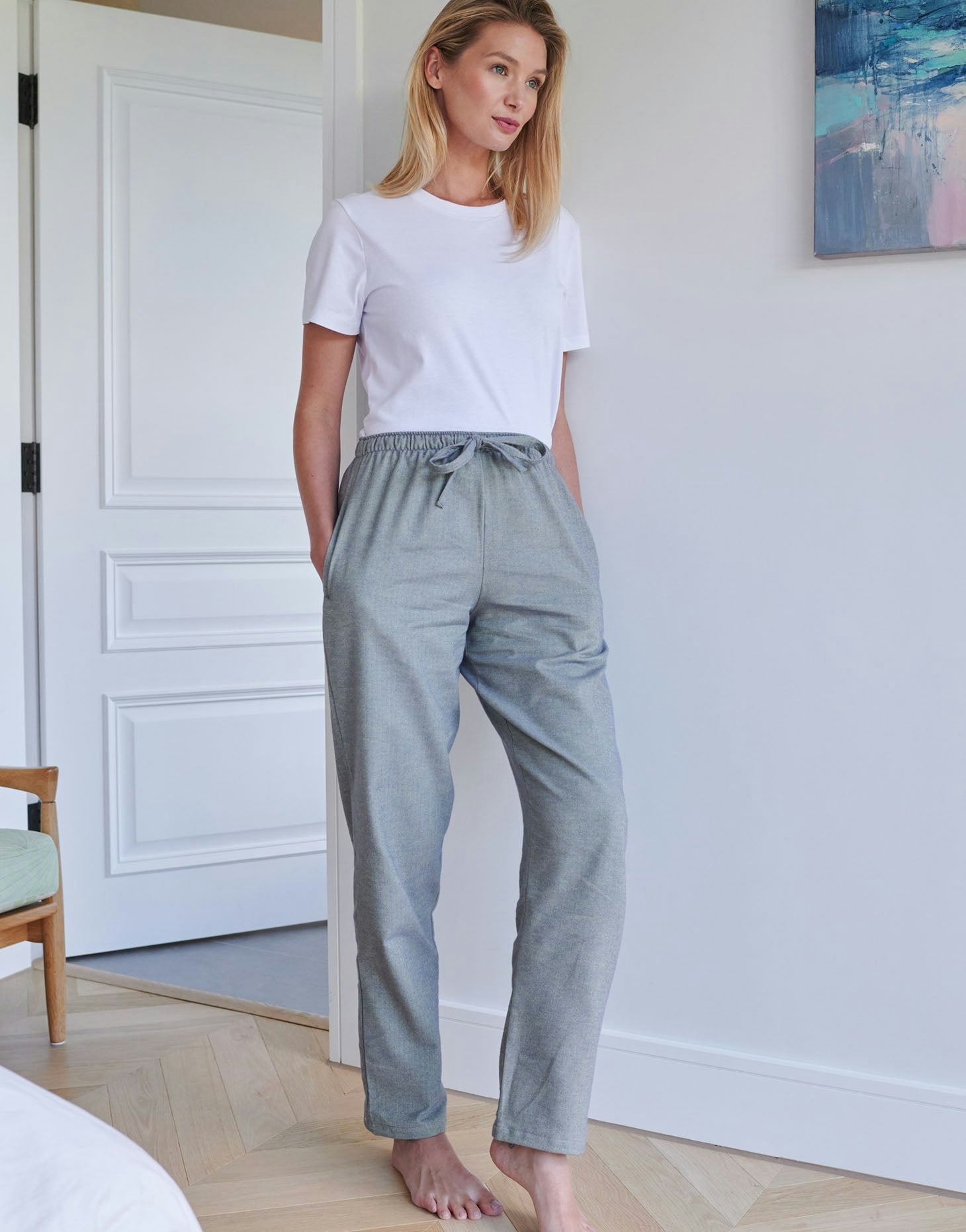 British Boxers Women's Grey/Green Brushed Cotton Pyjama Trousers – Orkney Herringbone - XX-Large