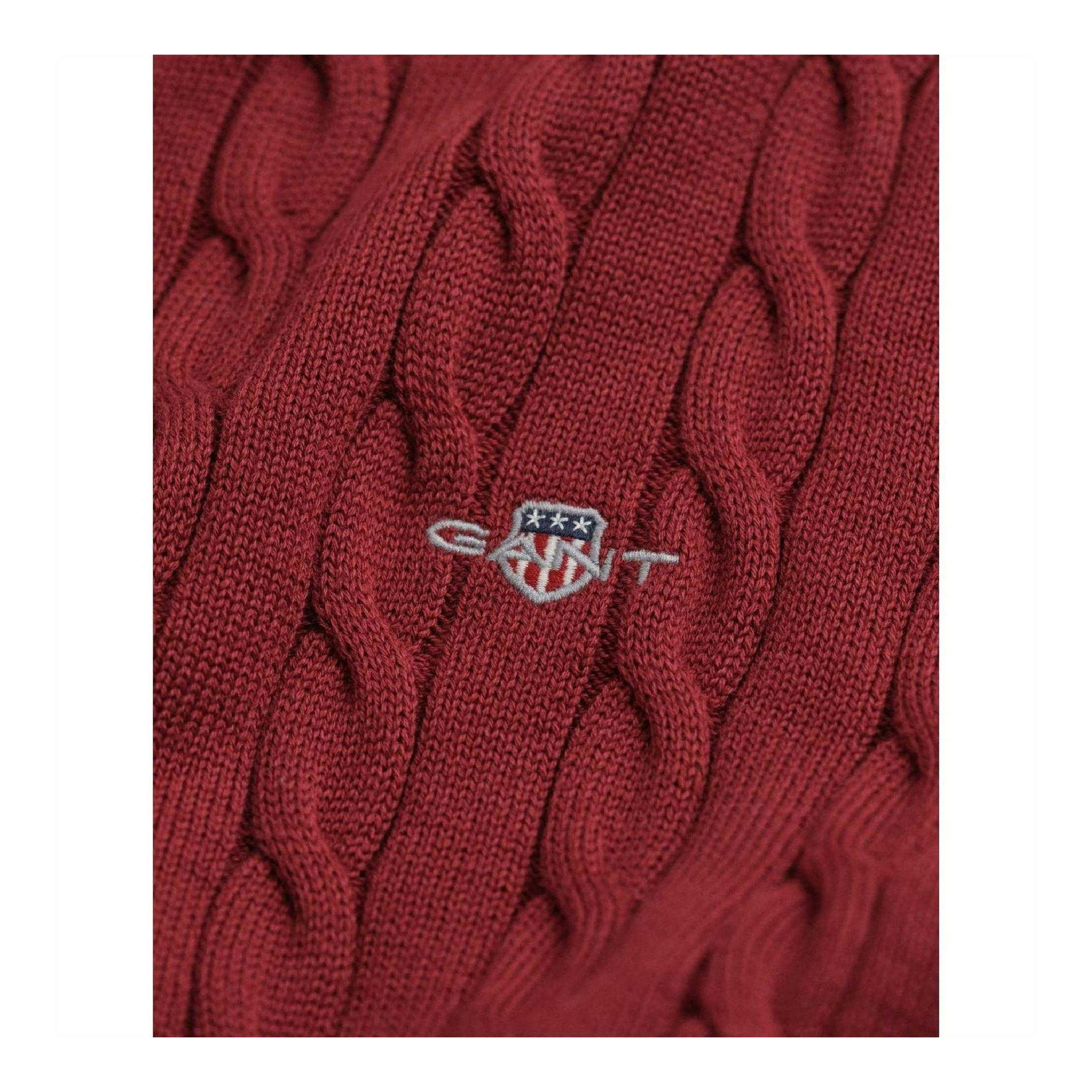 Gant Men's Red Cable Knit Half Zip Regular Jumper - Xxl - 100% Cotton