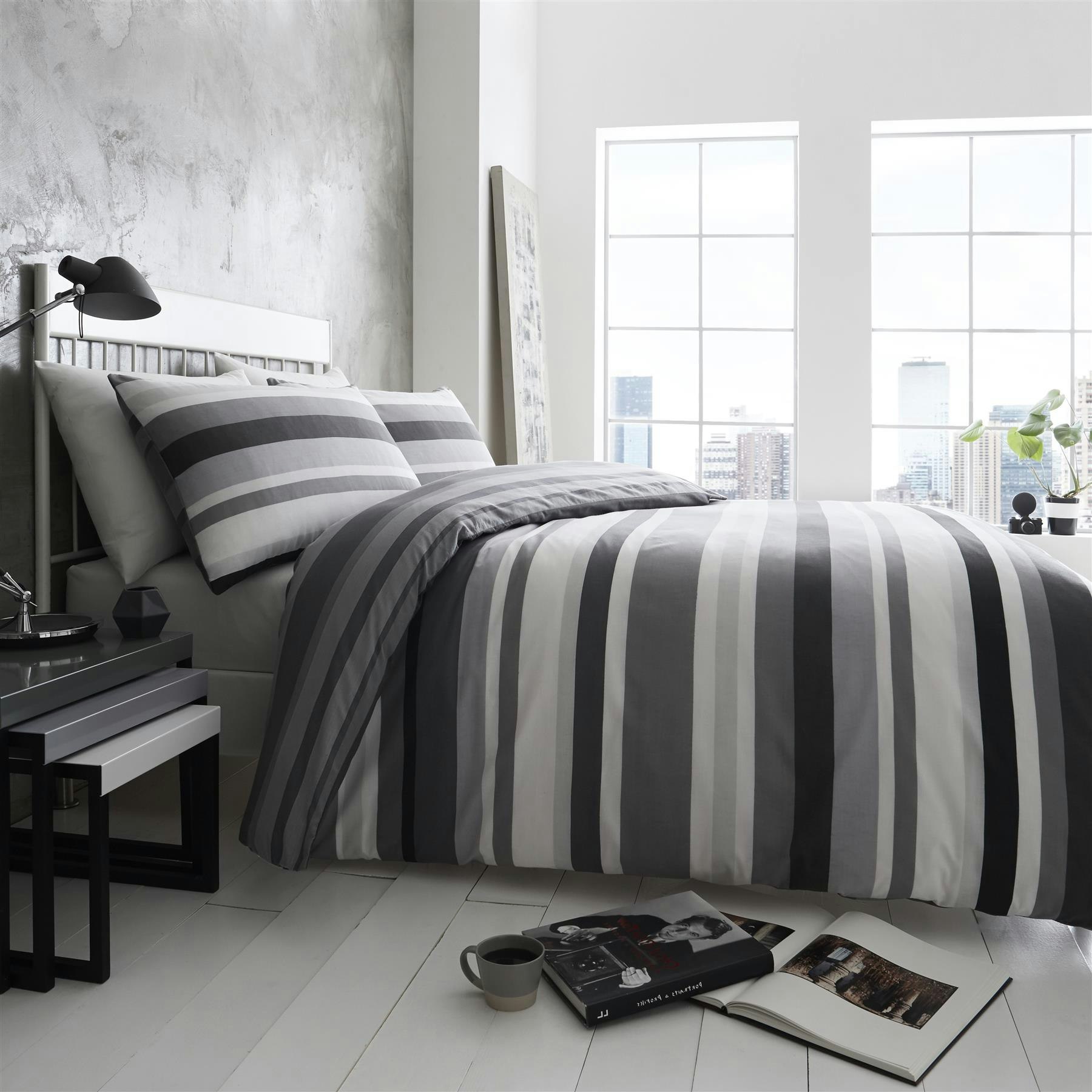 Rackhams Simply Stripes Duvet Cover Set Bedding - Charcoal - King