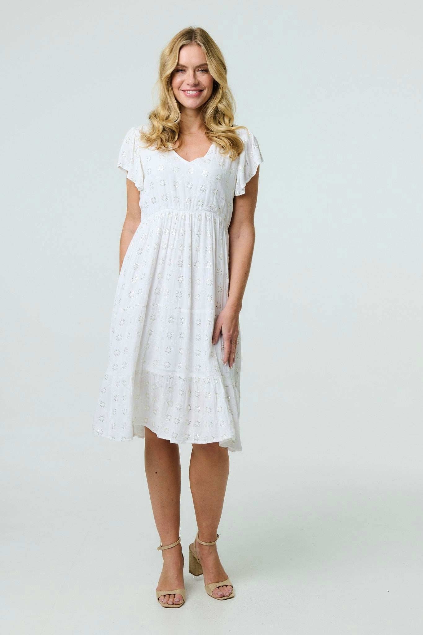 Izabel London White Embellished Relaxed Midi Dress - 14