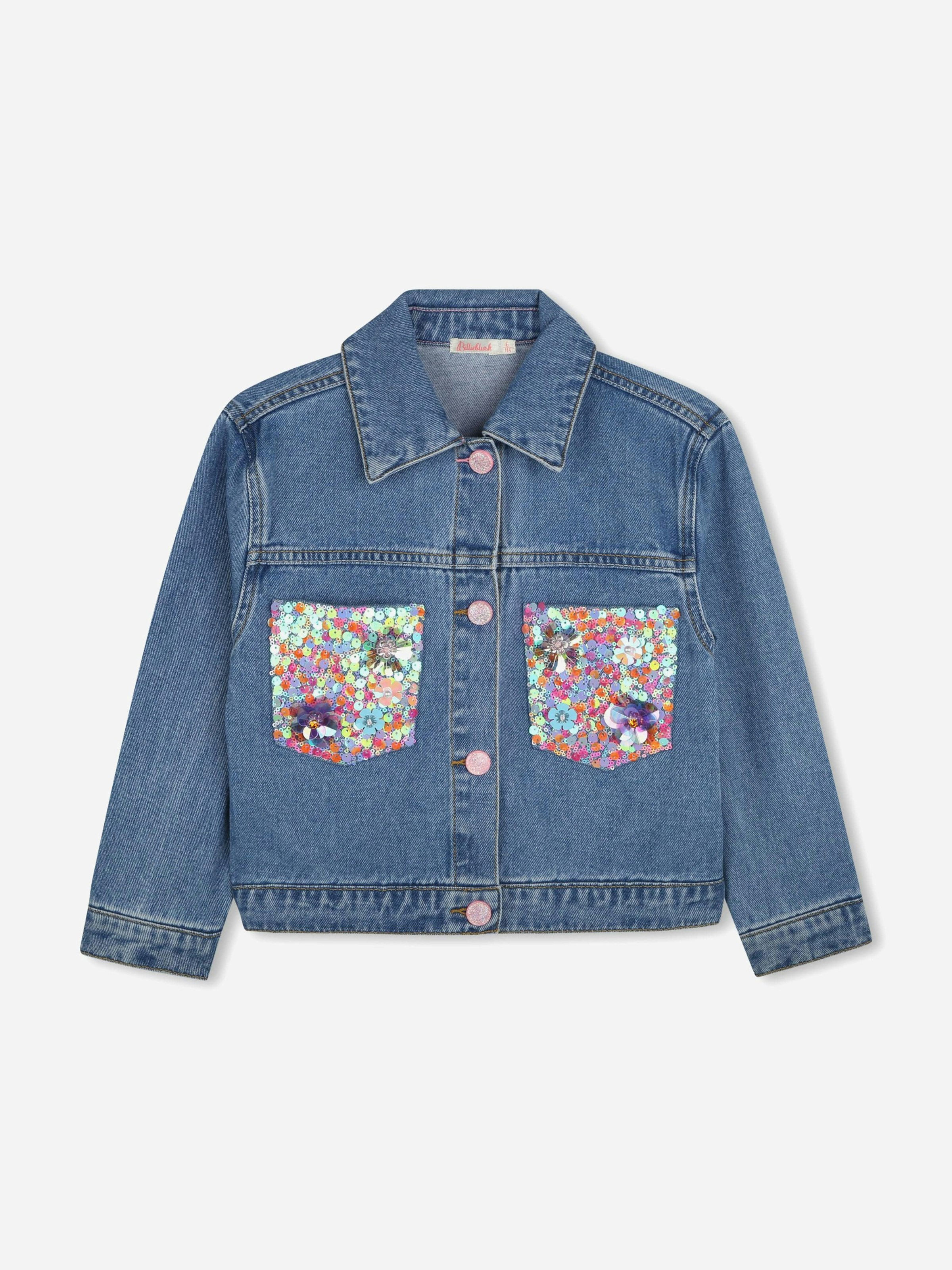 Billieblush Girls Blue Sequin Pocket Denim Jacket In - 3 Yrs