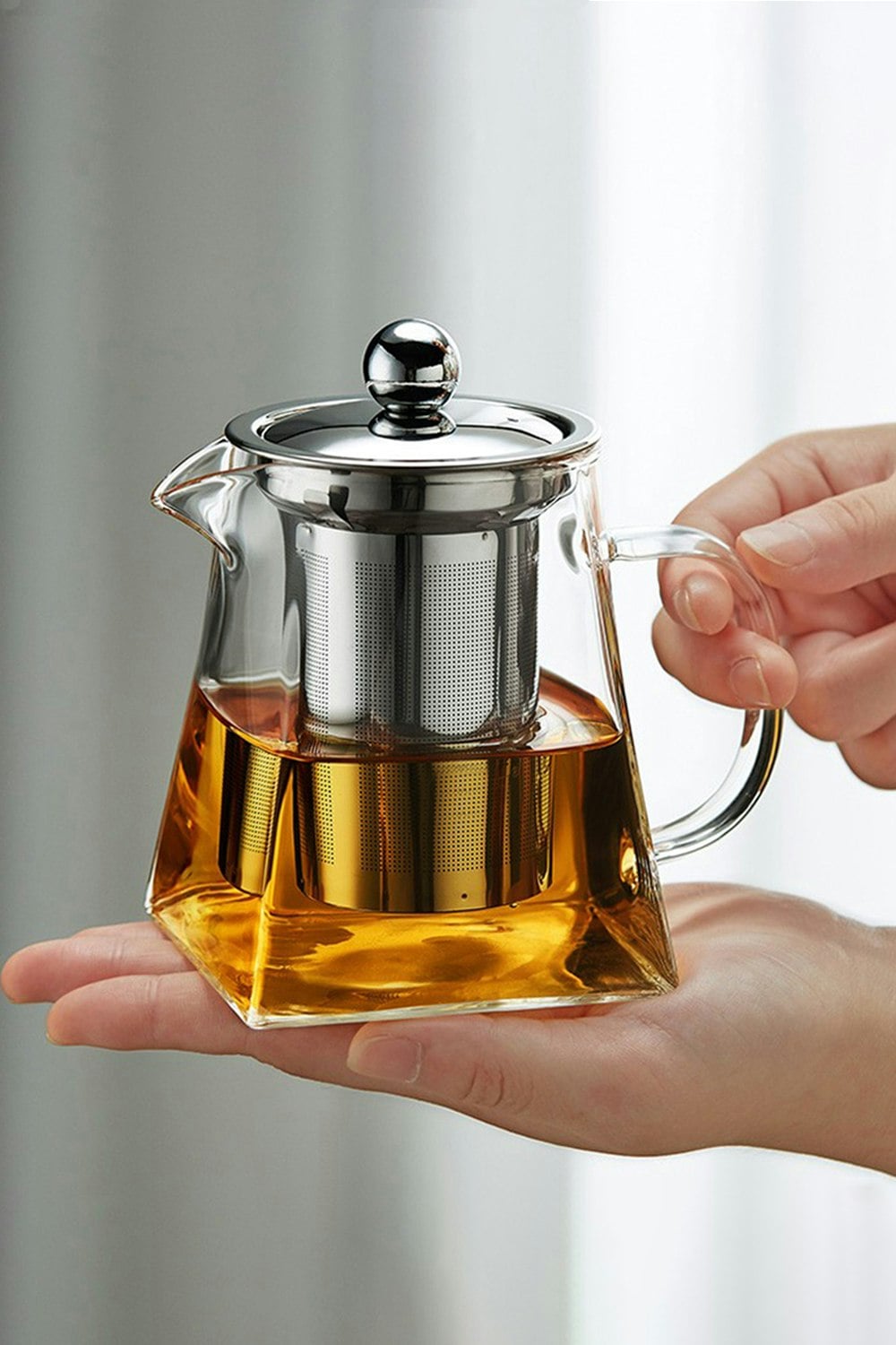 Rackhams 950Ml Clear Square Glass Teapot With Infuser - Clear