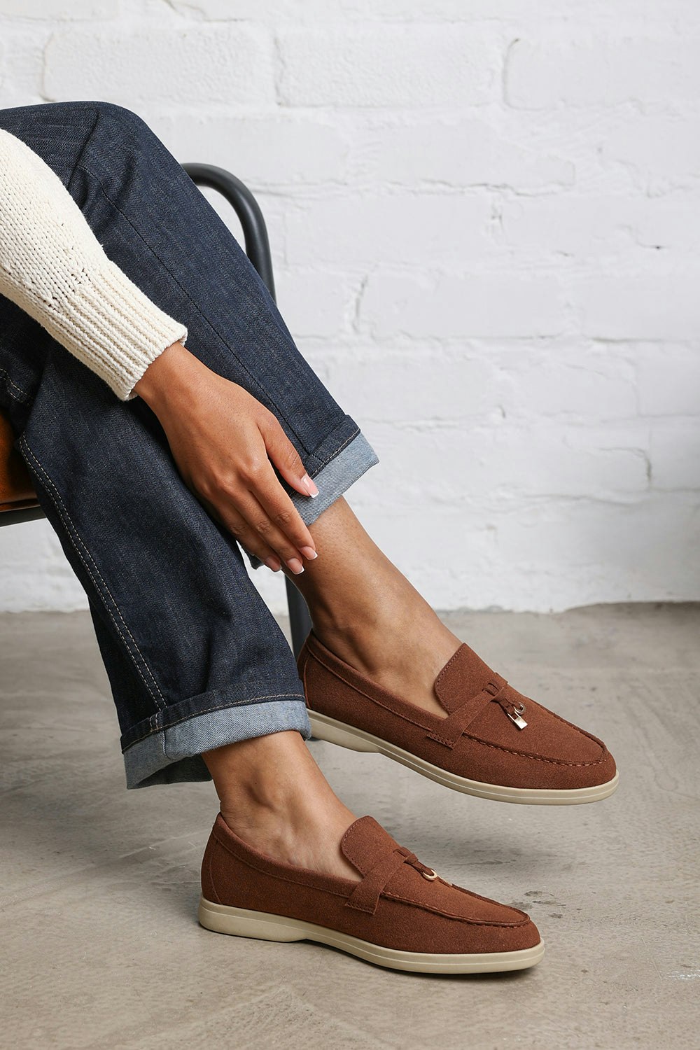 Where's That From Brown Pegasus Slip On Trim Loafers With Accessory Detailing In - Size 5