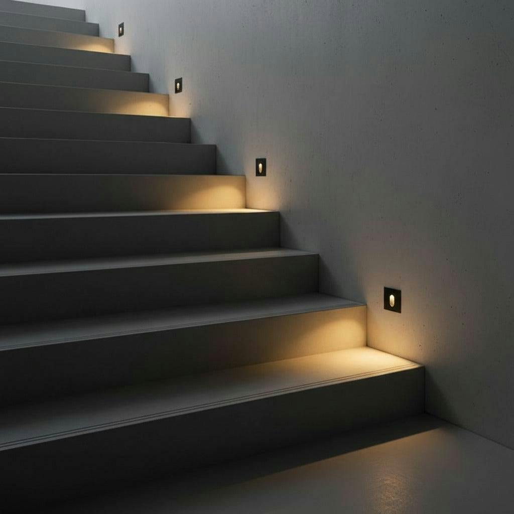 Rackhams Black/Light 1 Watt Square Recessed Outdoor Step Fixture