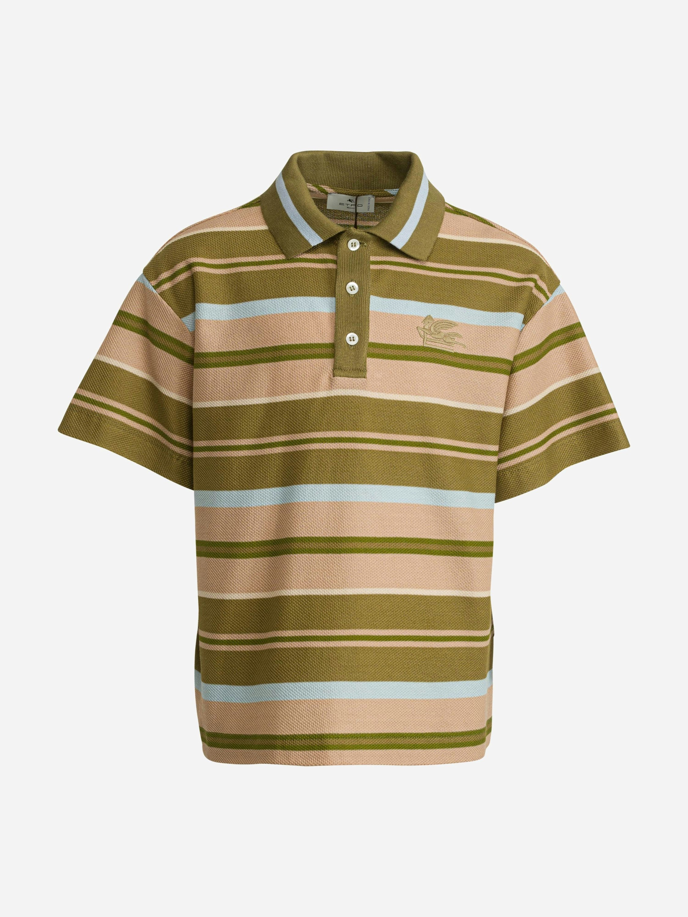 Etro Boys Green Striped Polo Shirt In - 6 Yrs